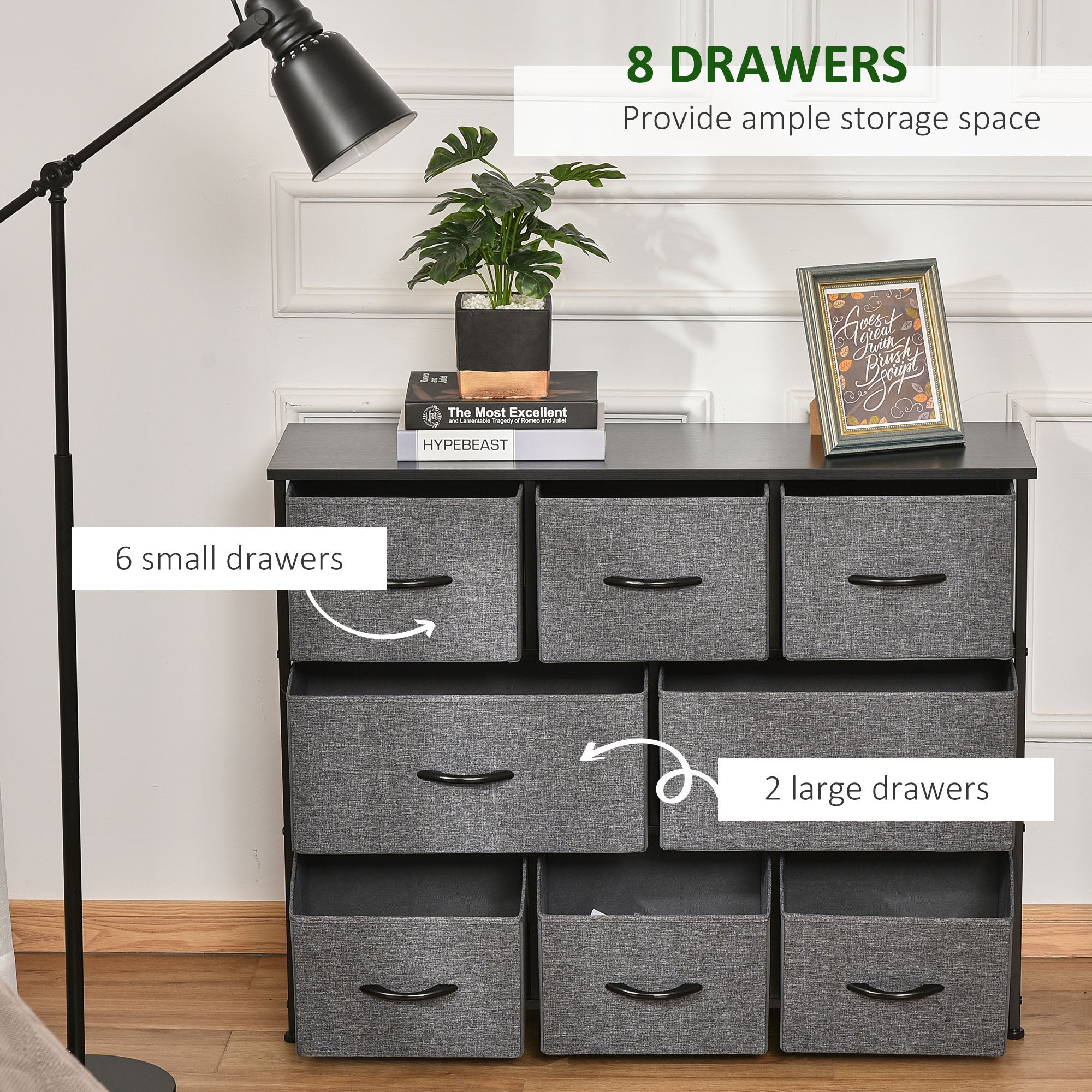 HOMCOM Chest of Drawers with 8 Foldable Drawers, 3-Tier Fabric Bedroom Dresser, Clothes Storage Unit for Bedroom Living Room, Dark Grey - North Peak Garden Furniture
