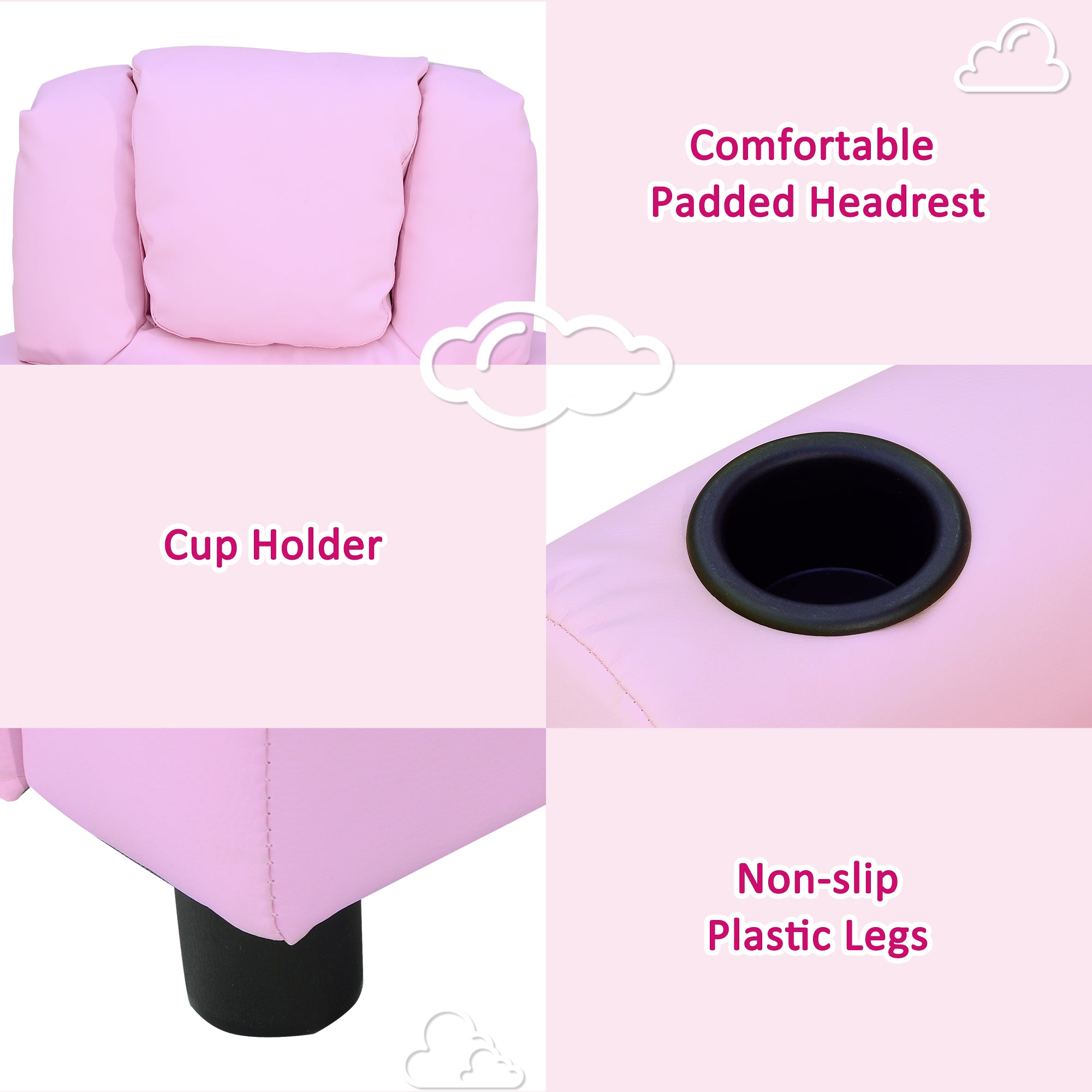 HOMCOM Kids Recliner Chair, PU Leather with Adjustable Backrest, Footrest, Padded Headrest, Pink - North Peak Garden Furniture