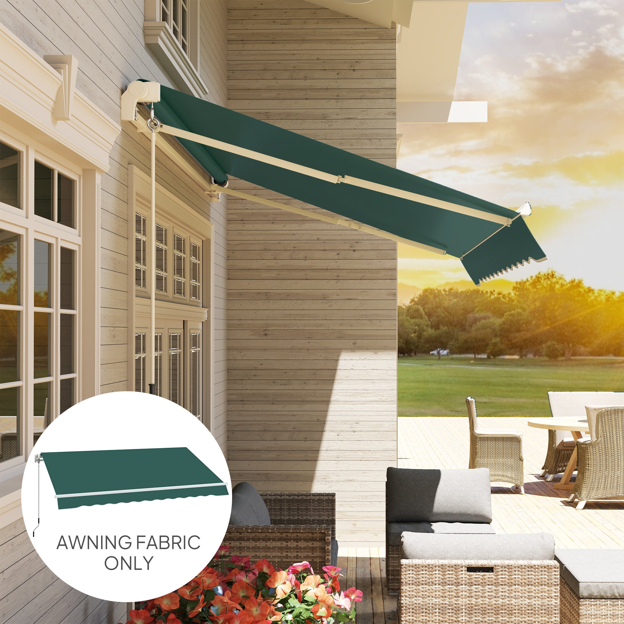 Outsunny Awning Replacement Canopy, Water Resistant UPF 50+ Sun Shade Cover for 3 x 2.5 m Garden Awning (Fabric Only), Green - North Peak Garden Furniture