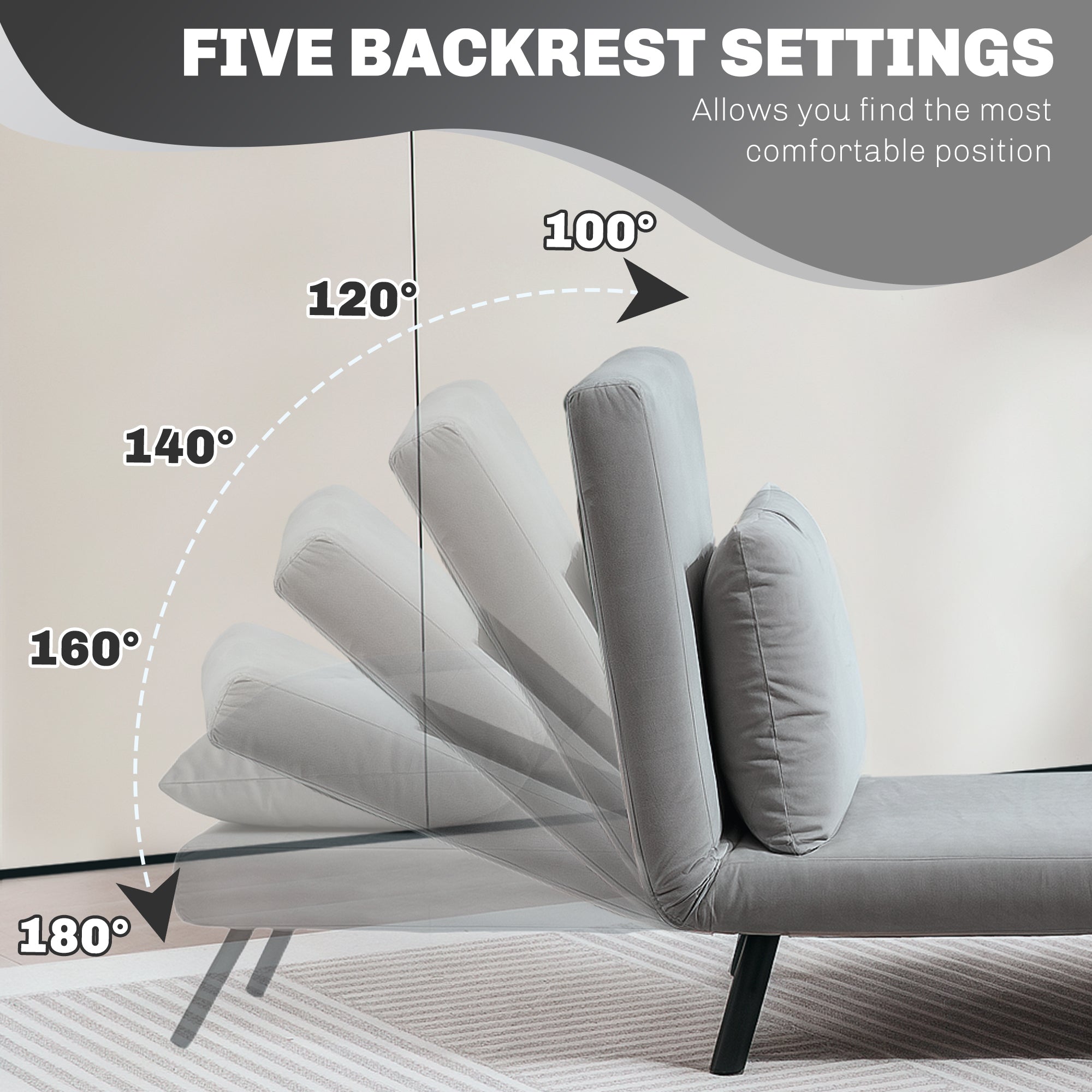 HOMCOM 4-in-1 Velvet-Feel Single Chair Bed, with Pillow - Light Grey - North Peak Garden Furniture