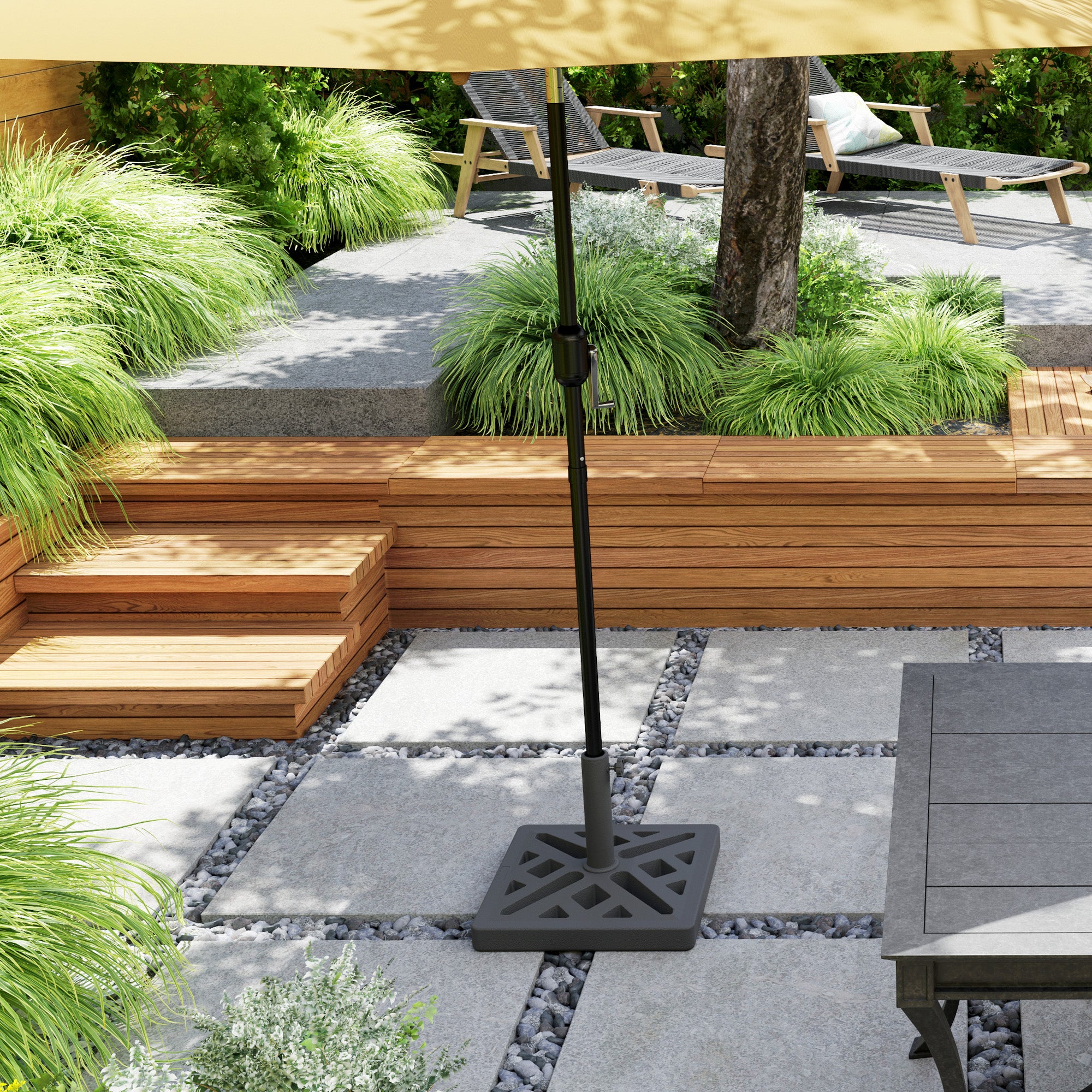 Outsunny Garden Parasol Base, 15kg HDPE Outdoor Umbrella Stand Parasol Stand with Cut-Out Design, Sun Umbrella Base for 32, 38, 48 mm Poles, Black - North Peak Garden Furniture