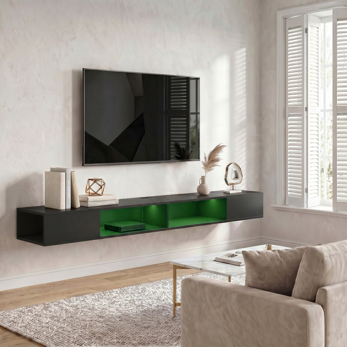 HOMCOM Wall Mounted TV Stand with RGB LED Lights, Floating Entertainment Centre for 75 Inch TV, Black