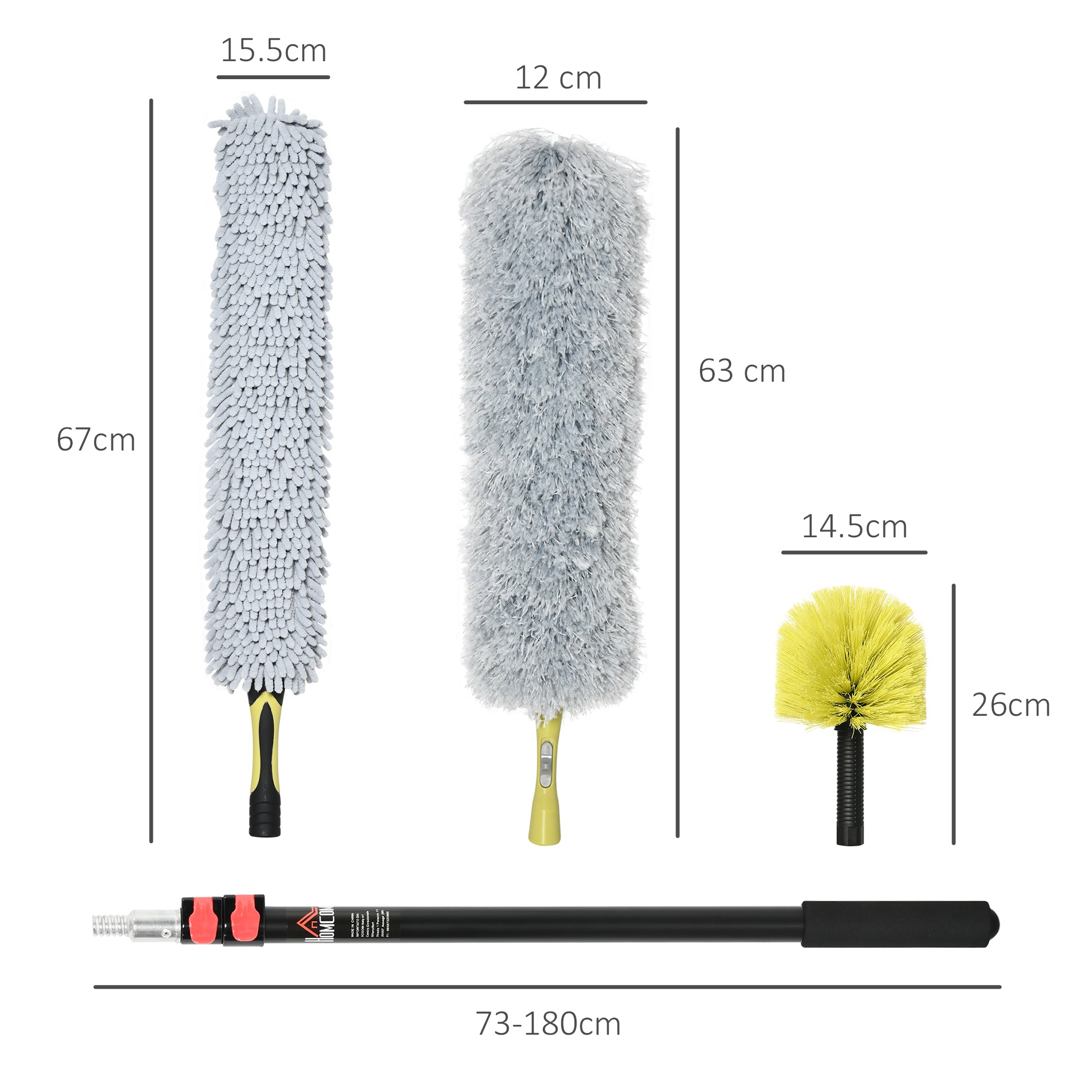 HOMCOM Extendable Feather Duster with Telescopic Pole 3.5m/11.5ft, Microfiber Duster Cleaning Kit with Bendable Head for Cleaning High Ceiling Fans