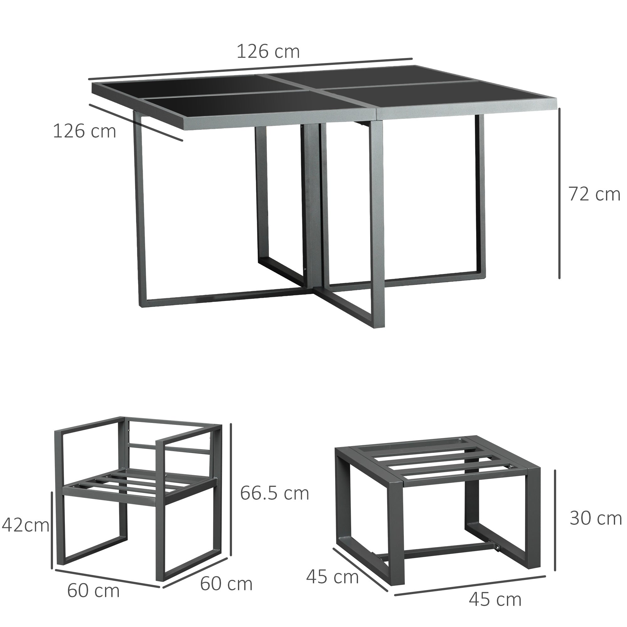 Outsunny 9PCs Patio Aluminium Dining Set, Space Saving Cube Set with 4 Chairs, 4 Ottoman, Cushions, 8 Seater Garden Furniture - North Peak Garden Furniture