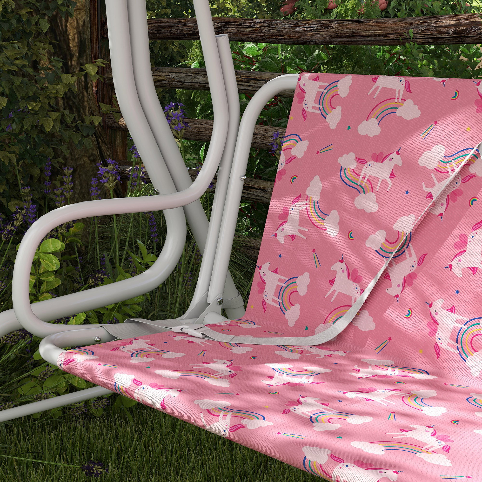 AIYAPLAY Kids Porch Swing, 2-Seater Patio Swing Bench Hammock with Seat Belts, Adjustable Canopy for Garden, Pink