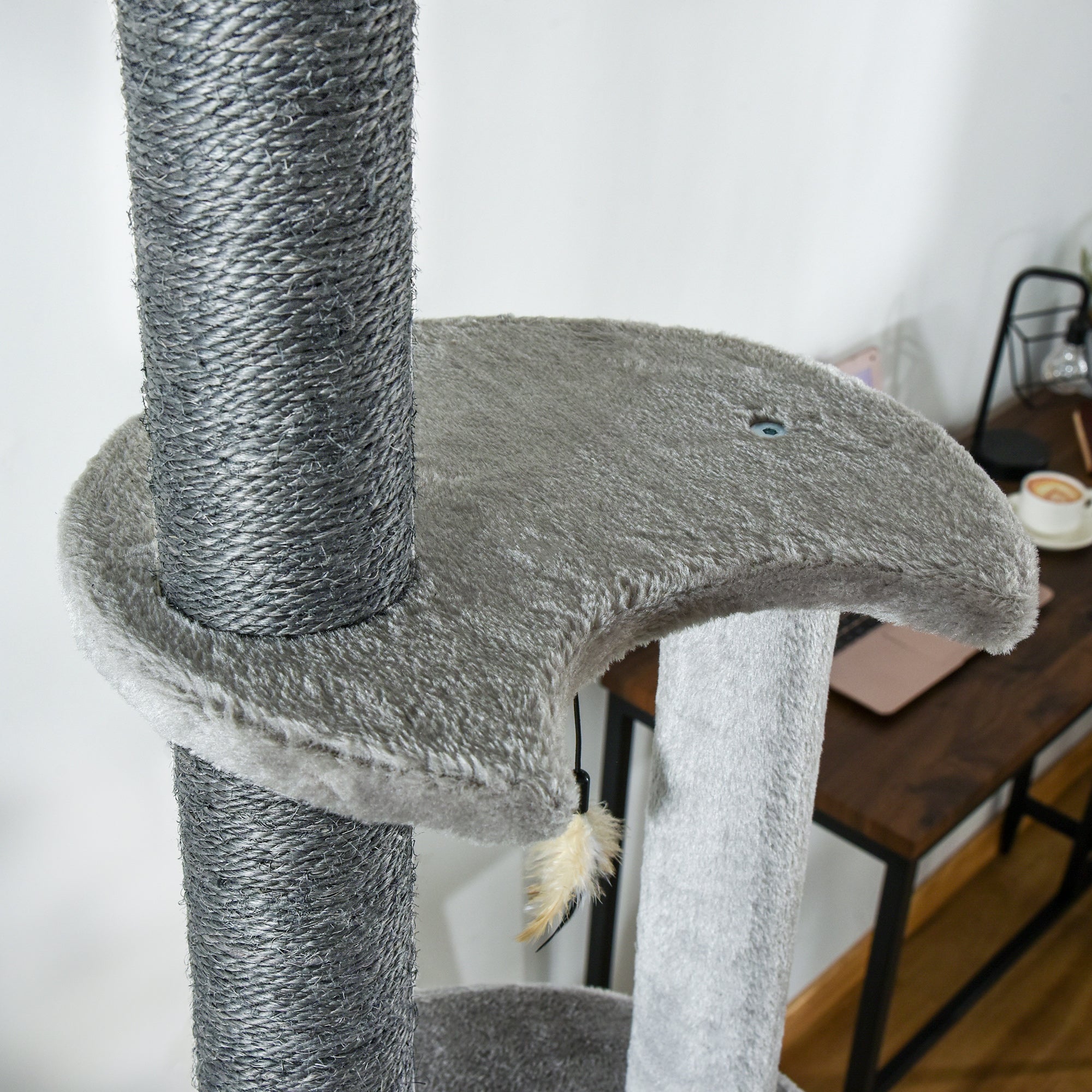 PawHut 255cm Floor To Ceiling Cat Tree for Indoor Cats Climber Scratching Post Adjustable Height Play Tower Removable Cover Grey - North Peak Garden Furniture