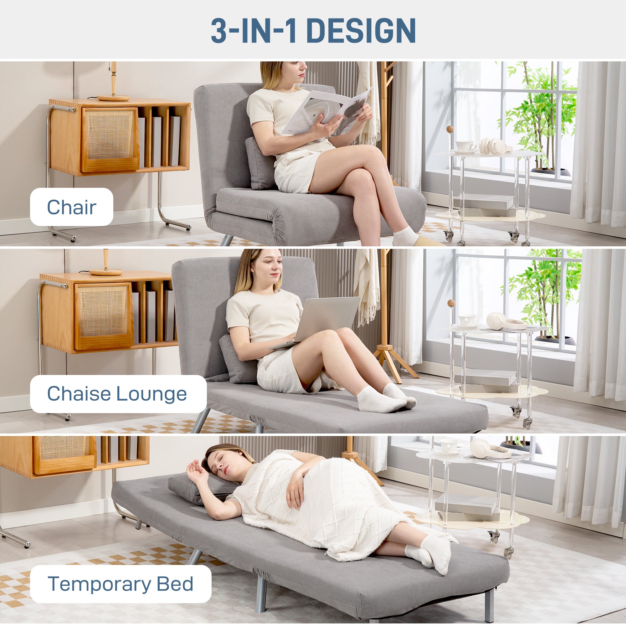 HOMCOM Single Snow Flannel Chair Bed - Grey