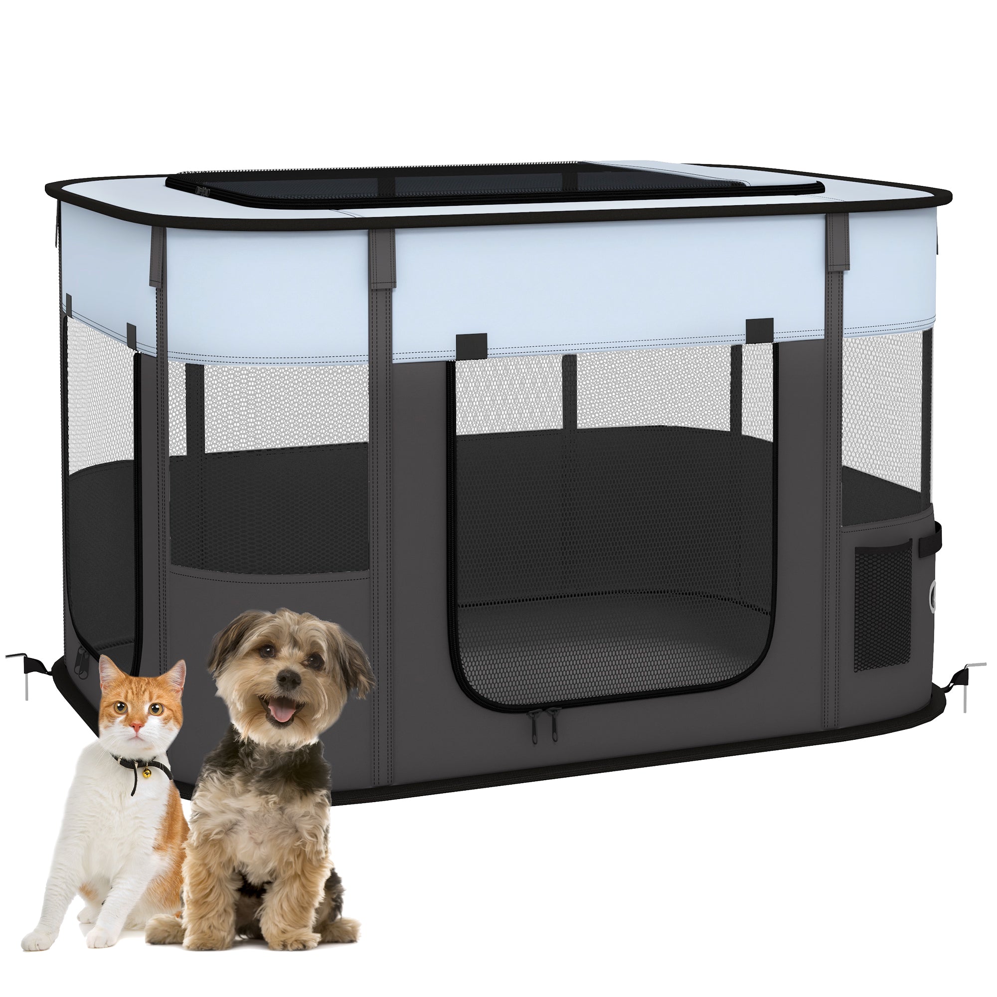 PawHut Foldable Dog Pen with Storage Bag for Indoor/Outdoor Use - Grey - North Peak Garden Furniture