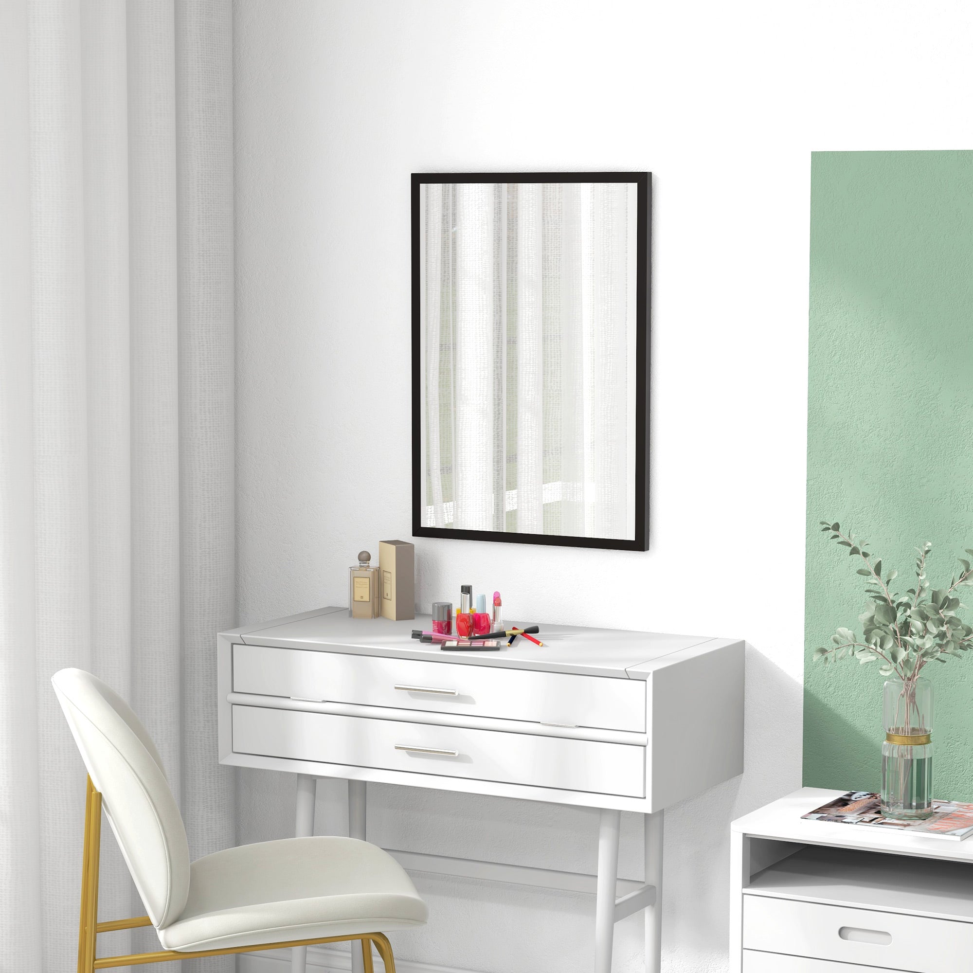 HOMCOM Wall Bathroom Mirror, 70 x 50 cm Wall-Mounted Mirror for Living Room, Bedroom, Hallway, Black - North Peak Garden Furniture