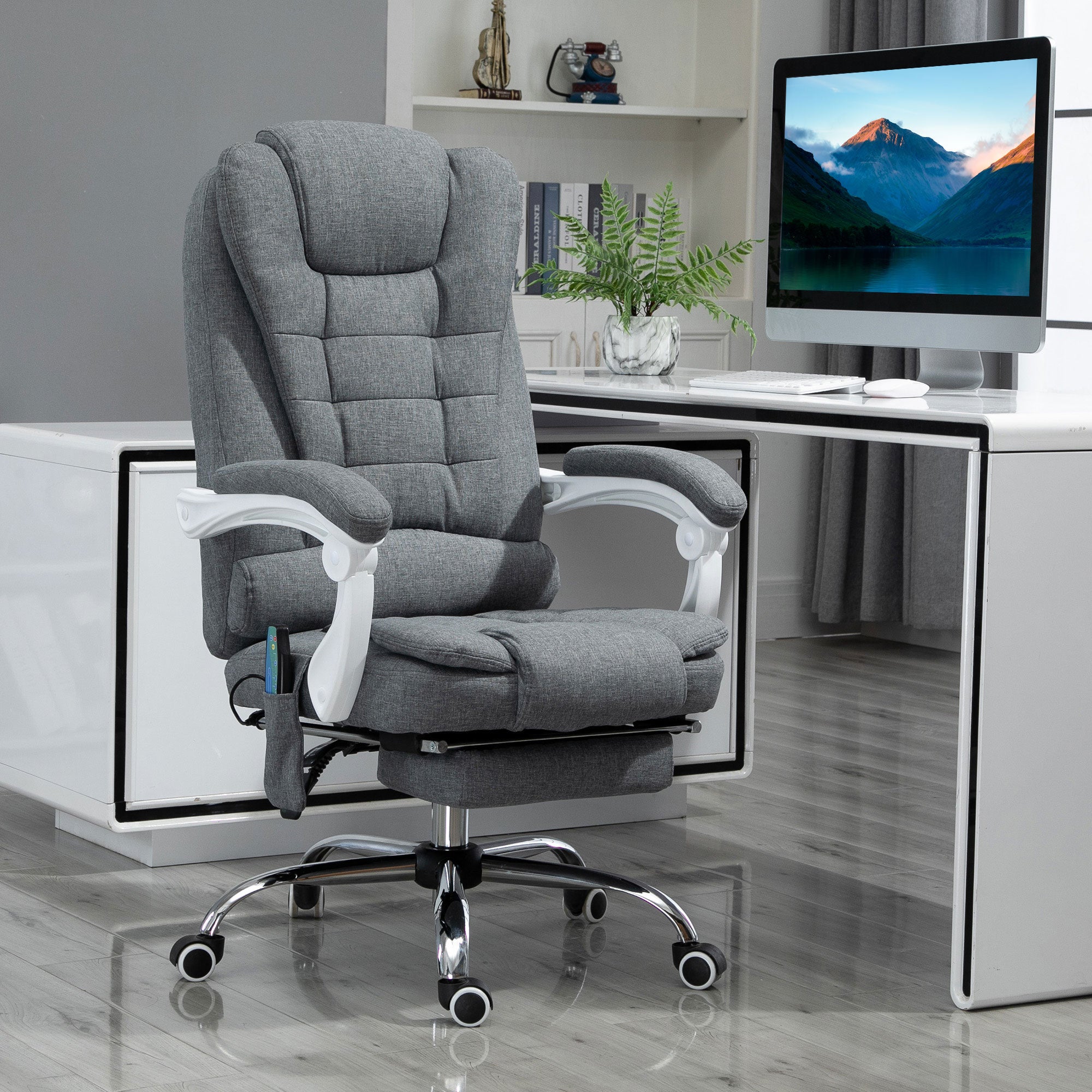 Vinsetto Heated 6 Points Vibration Massage Executive Office Chair Adjustable Swivel Ergonomic High Back Desk Chair Recliner with Footrest Grey - North Peak Garden Furniture