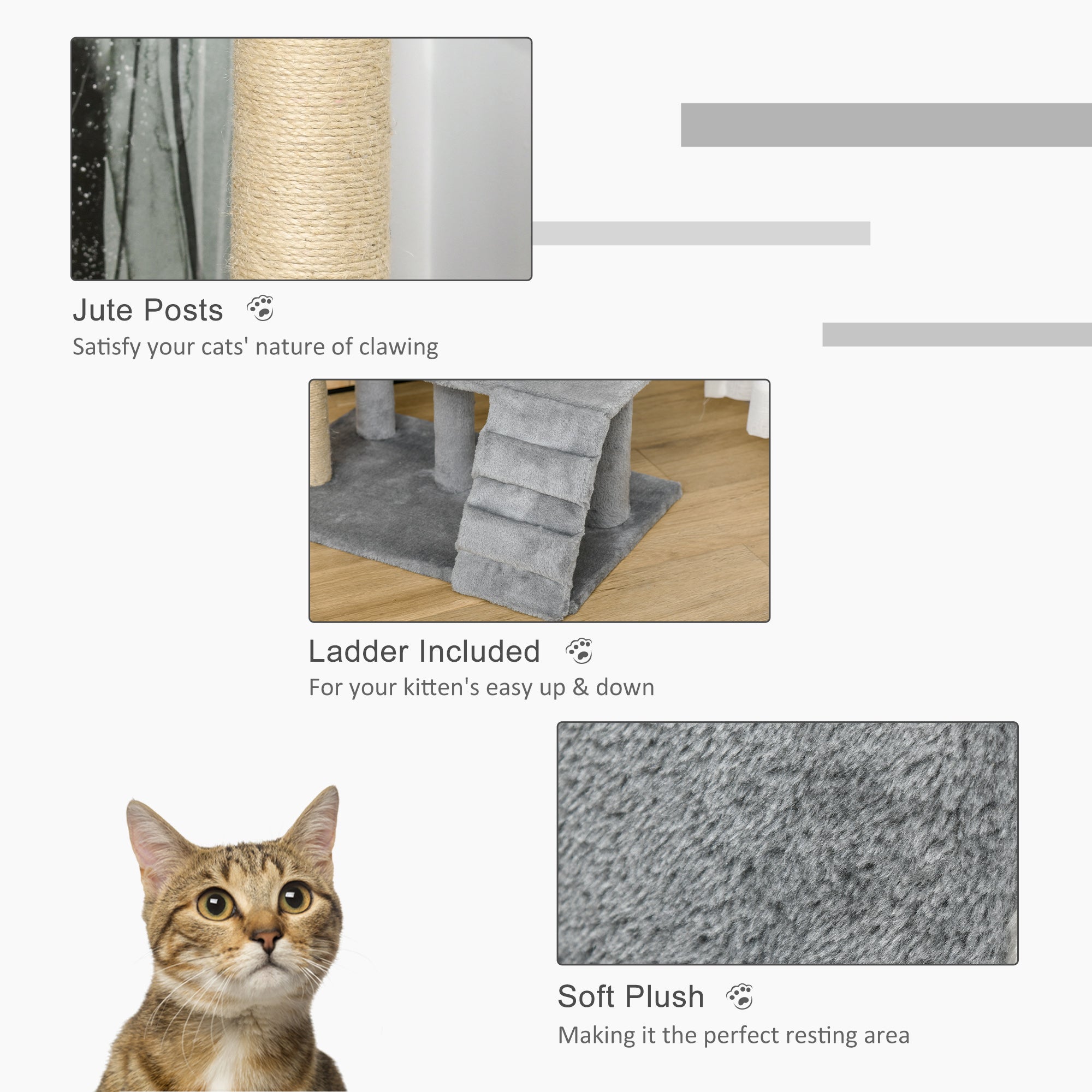 PawHut 100 cm Cat Tree, Cat Condo Tree Tower for Indoor Cats, Cat Activity Centre with Scratching Posts, Plush Perch, Ladder, Hanging Ball - Light Grey - North Peak Garden Furniture