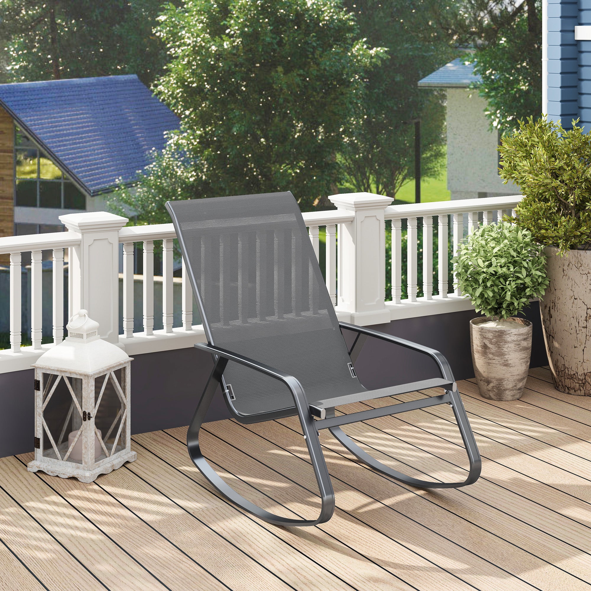 Outsunny Rocking Garden Chair - Grey - North Peak Garden Furniture