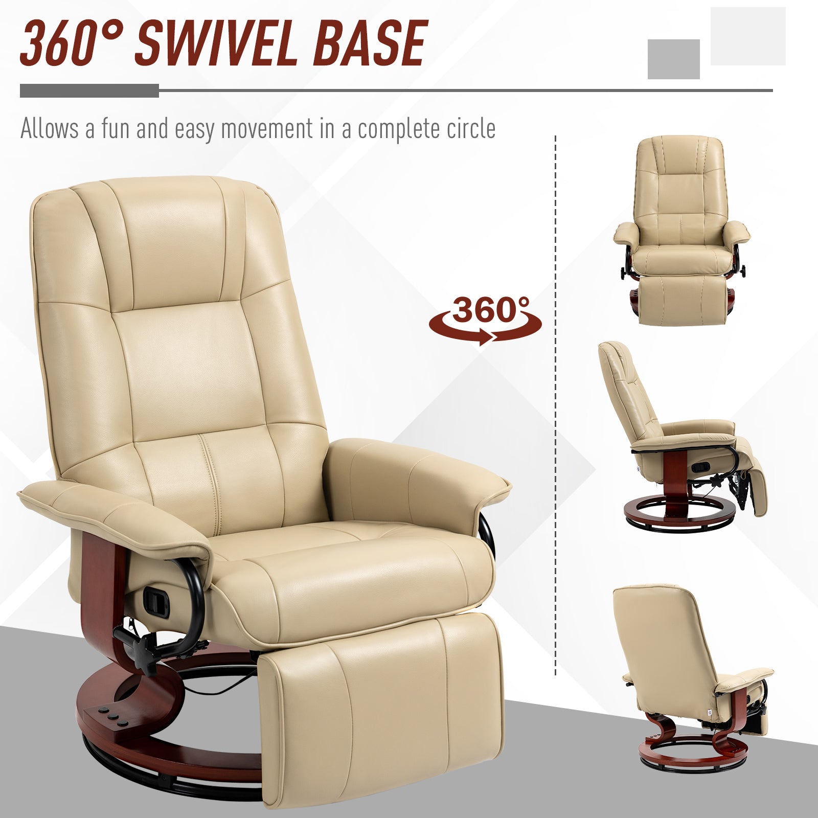 HOMCOM Faux Leather Armchair, with 145° Reclining Back and Footrest - Cream - North Peak Garden Furniture