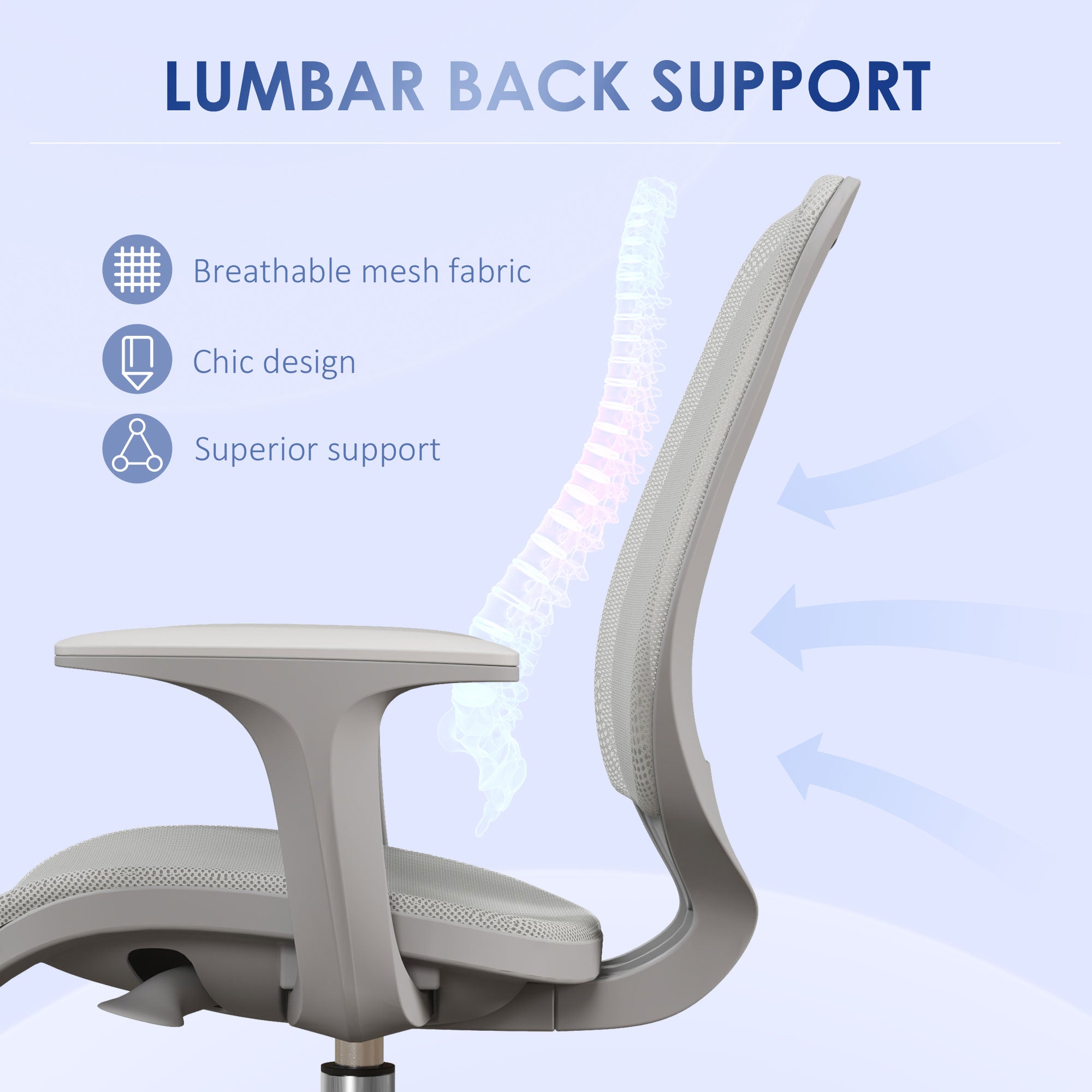 Vinsetto Office Chair, Breathable Mesh Swivel Desk Chair with Adjustable Height and 360° Swivel Security Wheels for Home Office, Study, Grey - North Peak Garden Furniture