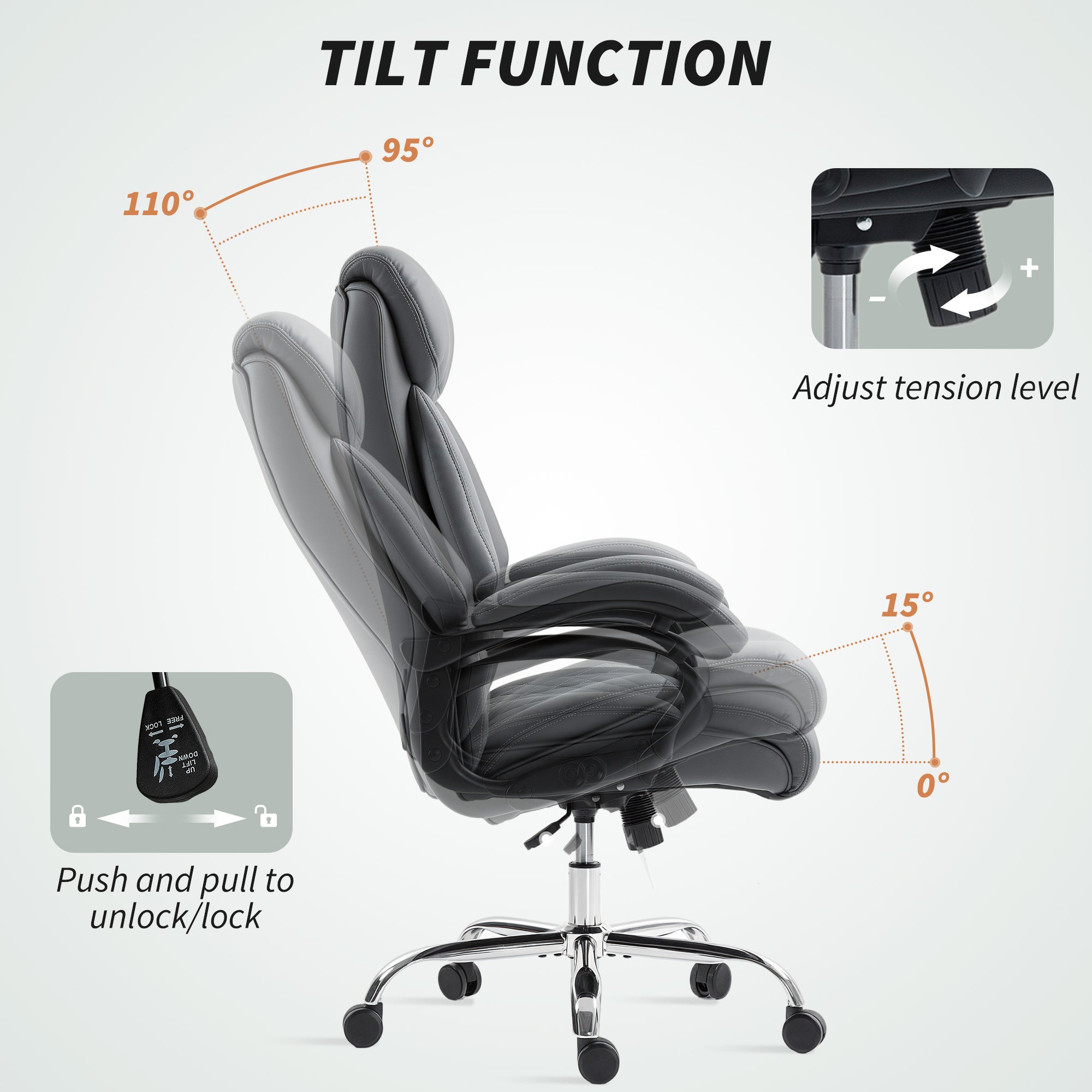 HOMCOM Super Padded Faux Leather Office Chair - Charcoal Grey