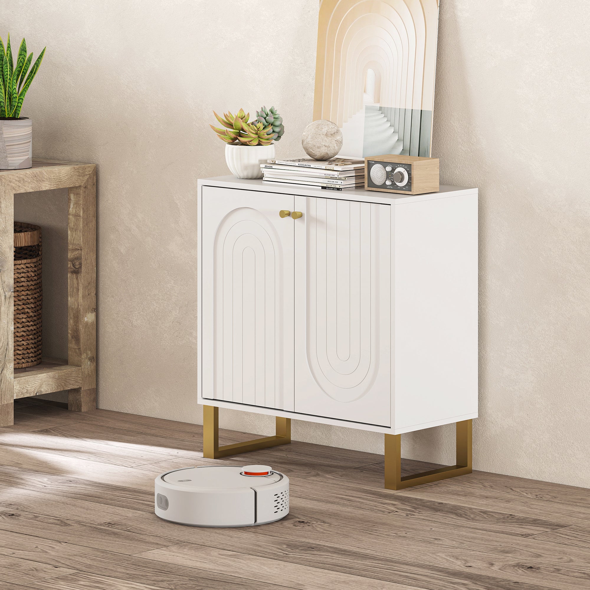 HOMCOM 2-Door Sideboard Storage Cabinet - White - North Peak Garden Furniture