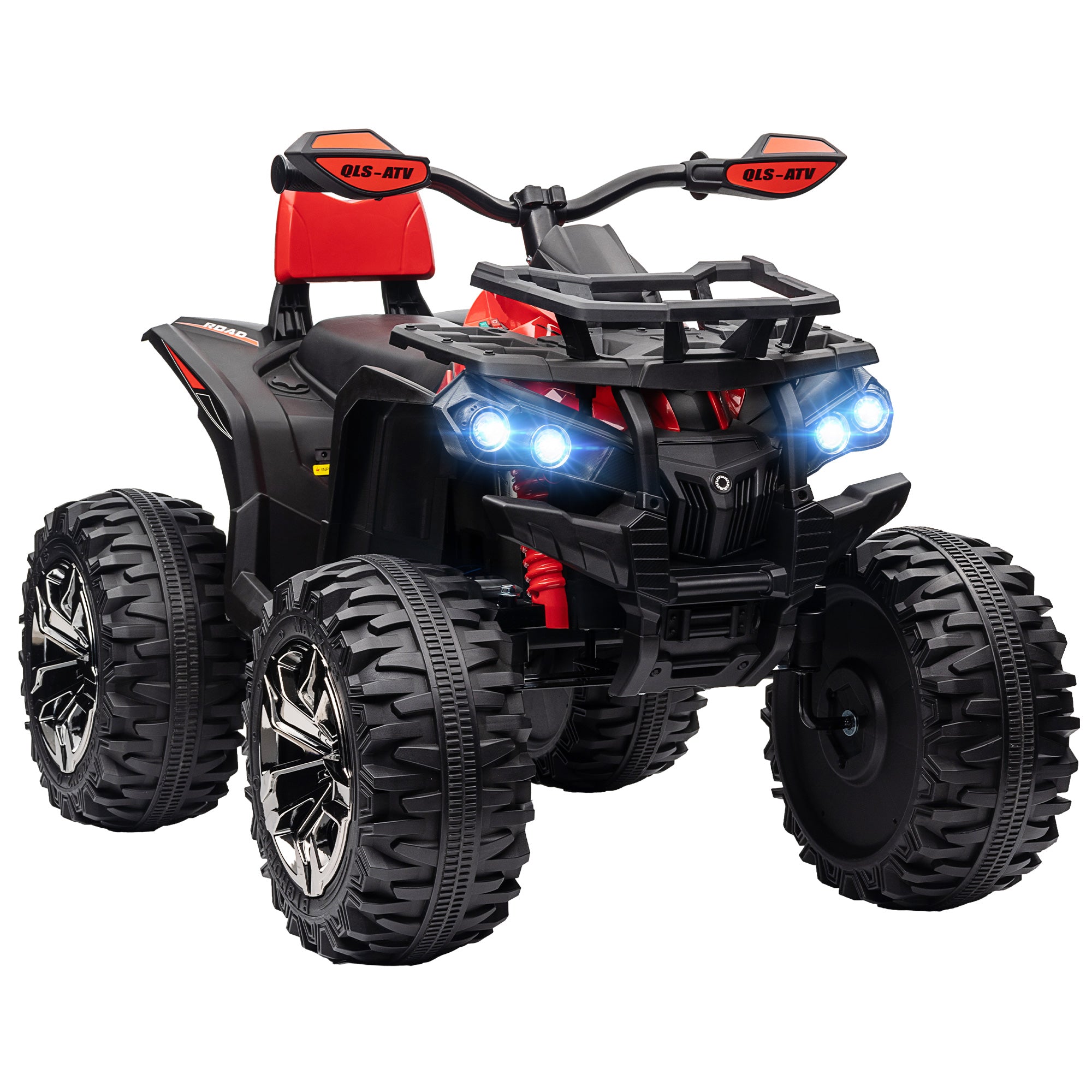 HOMCOM 12V Quad Bike ATV with LED Lights, Music, Backrest, Forward, Backward, Red - North Peak Garden Furniture
