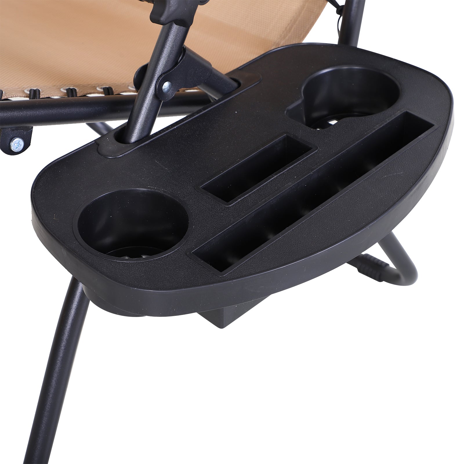 Outsunny 2 Piece Foldable Reclining Garden Chair with Headrest, Zero Gravity Deck Sun Lounger Seat Chair with Footrest, Armrest, Cup Holder & Canopy Shade, Beige - North Peak Garden Furniture