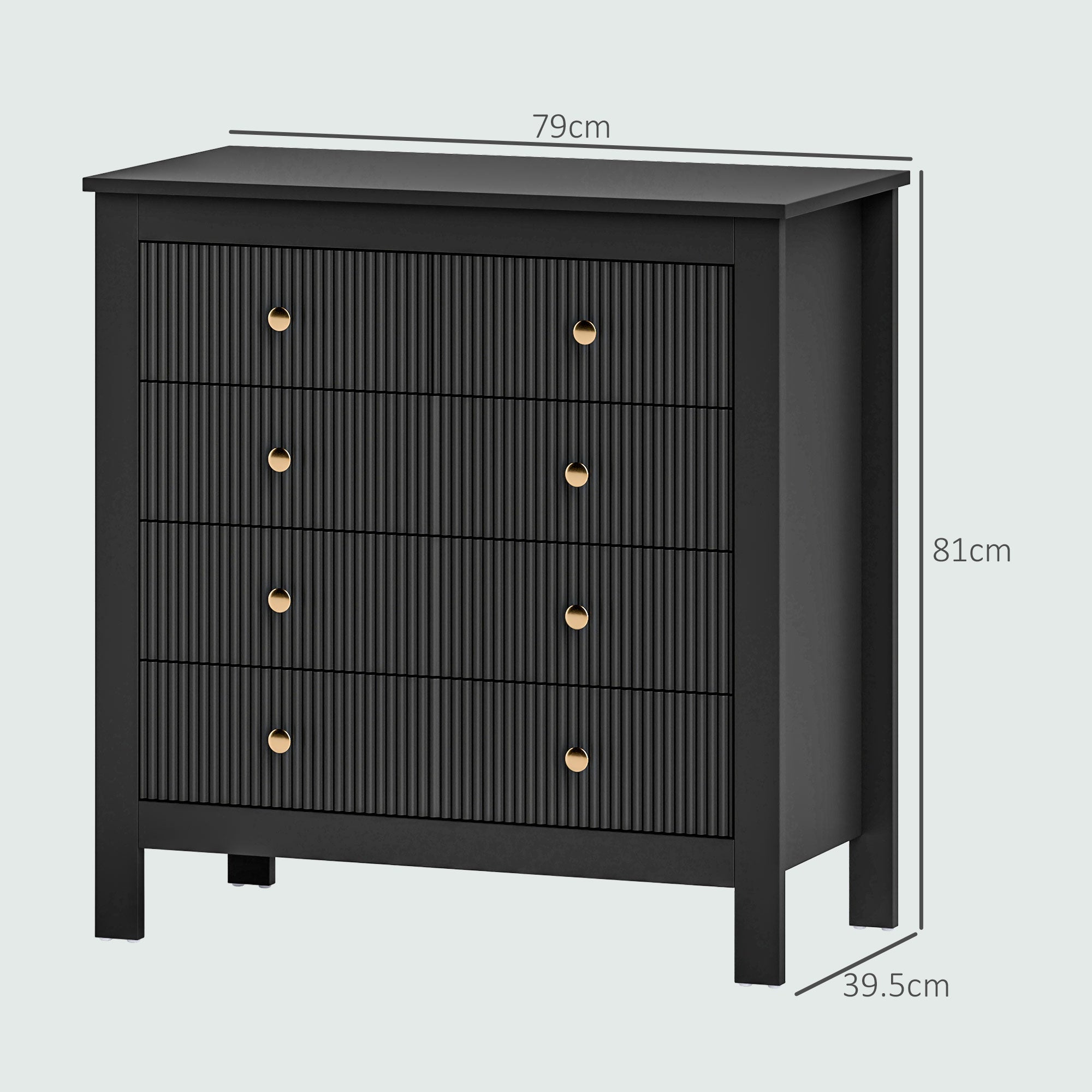 HOMCOM Elegant Chest of Five Drawers - Black - North Peak Garden Furniture