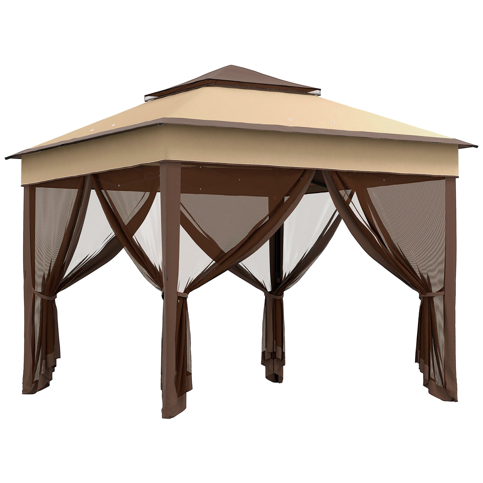 Outsunny 3 x 3(m) Pop Up Gazebo, Height Adjustable Instant Event Shelter with Netting and Carrying Bag, Beige