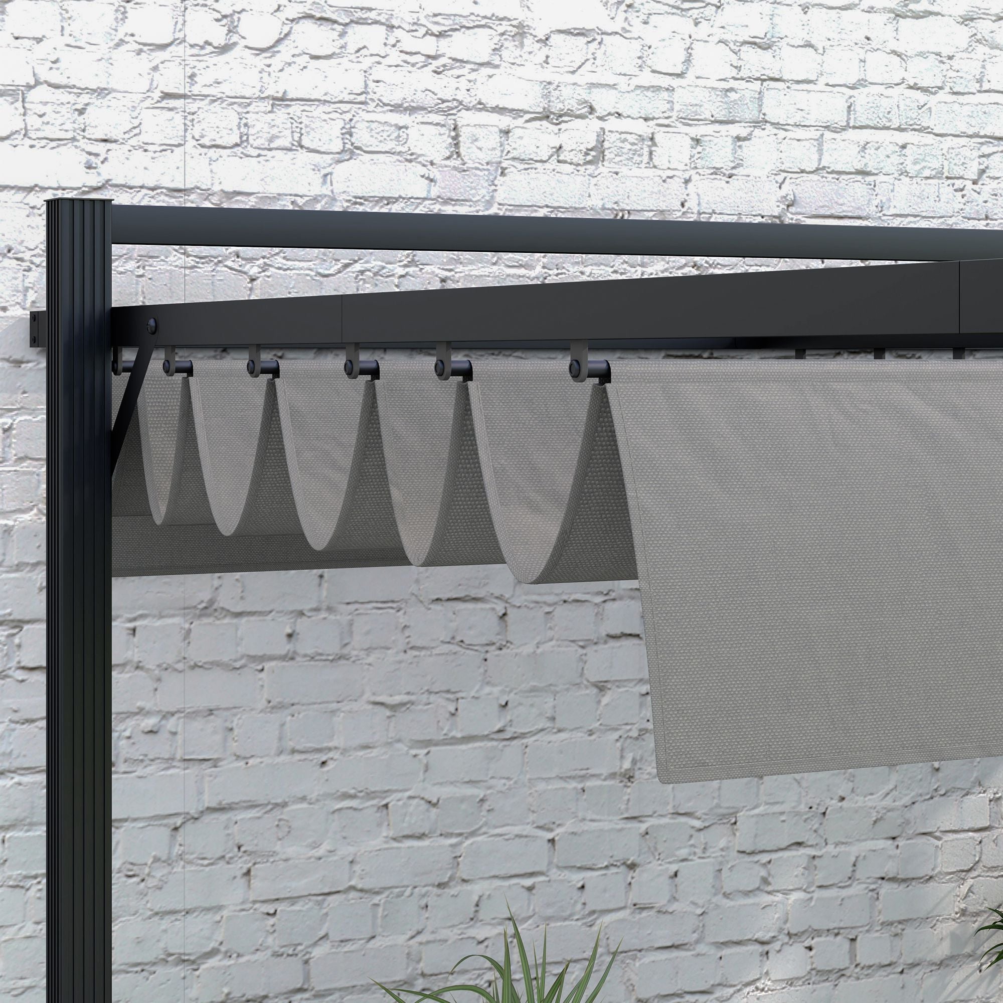 Outsunny 3 x 4m Retractable Pergola, Garden Gazebo Shelter with Aluminium Frame, for Grill, Patio, Deck, Dark Grey - North Peak Garden Furniture