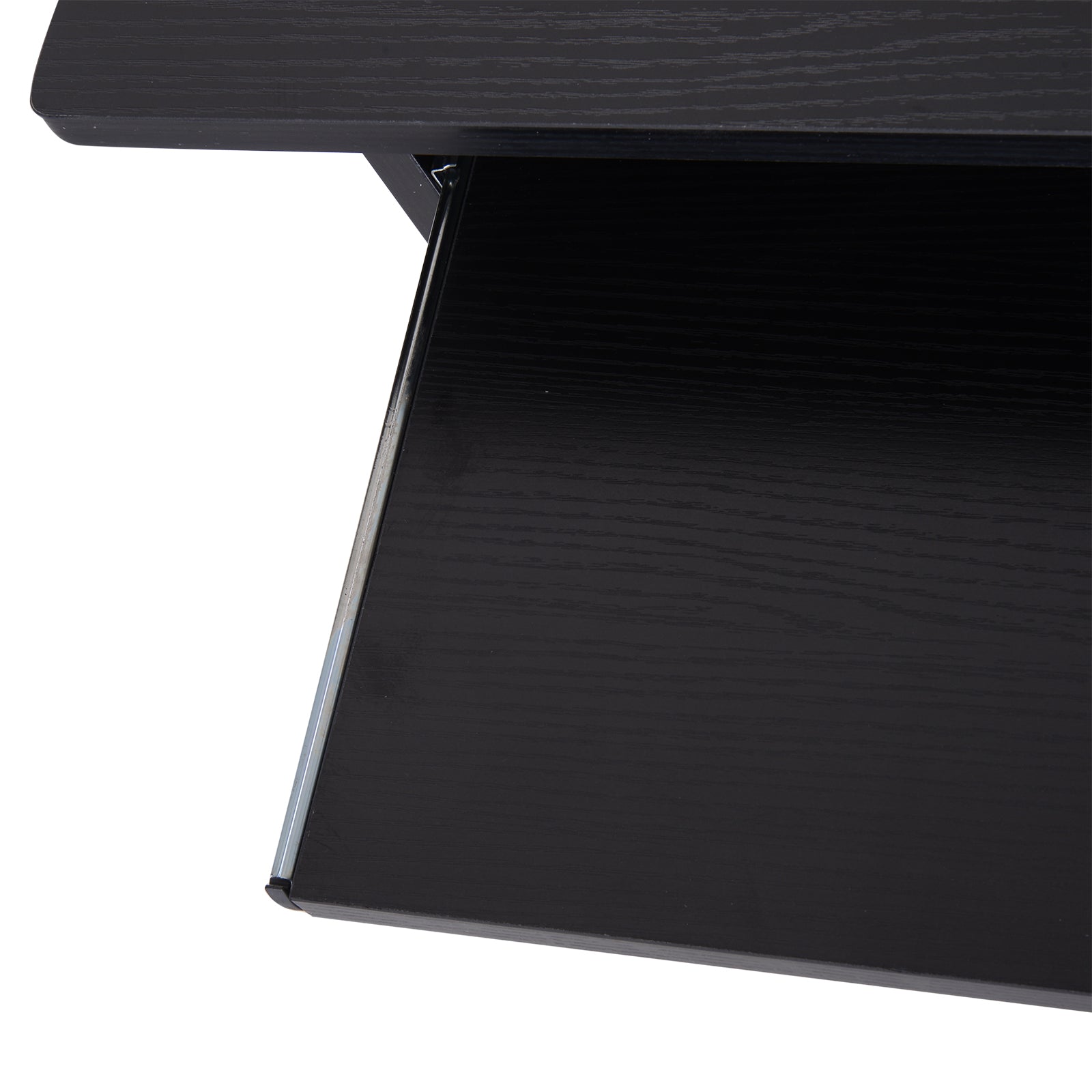 HOMCOM Compact Small Computer Table Wooden Desk Keyboard Tray Storage Shelf Modern Corner Table Home Office Black - North Peak Garden Furniture