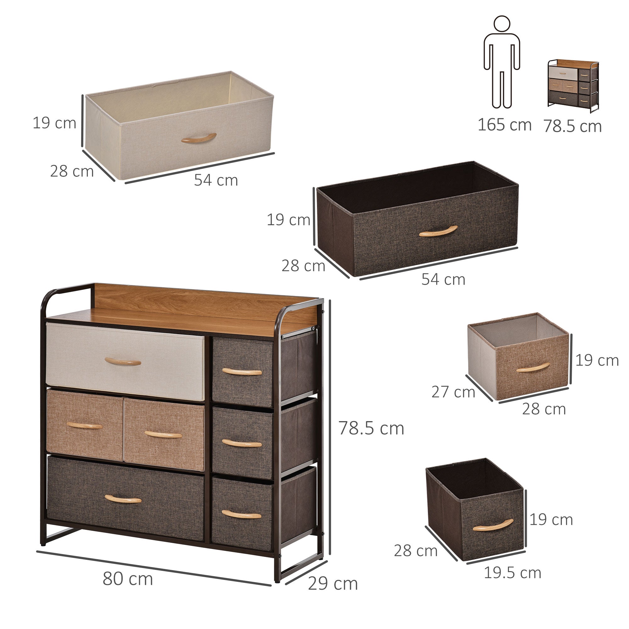 HOMCOM 7-Drawer Dresser, Fabric Chest of Drawers, 3-Tier Storage Organizer for Bedroom Hallway Entryway, Tower Unit with Steel Frame Wooden Top - North Peak Garden Furniture