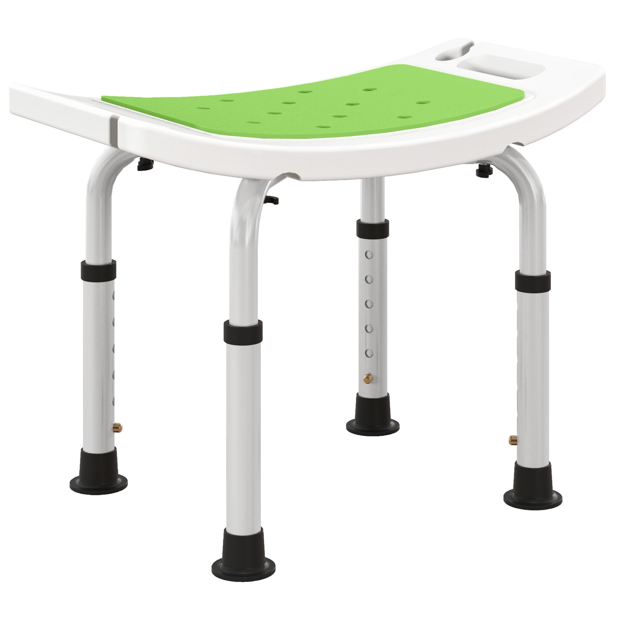 HOMCOM 6-Level Height Adjustable Aluminium Bath Room Stool Chair Shower Non-Slip Design w/ Padded Seat Drainage Holes Foot Pad, Green - North Peak Garden Furniture