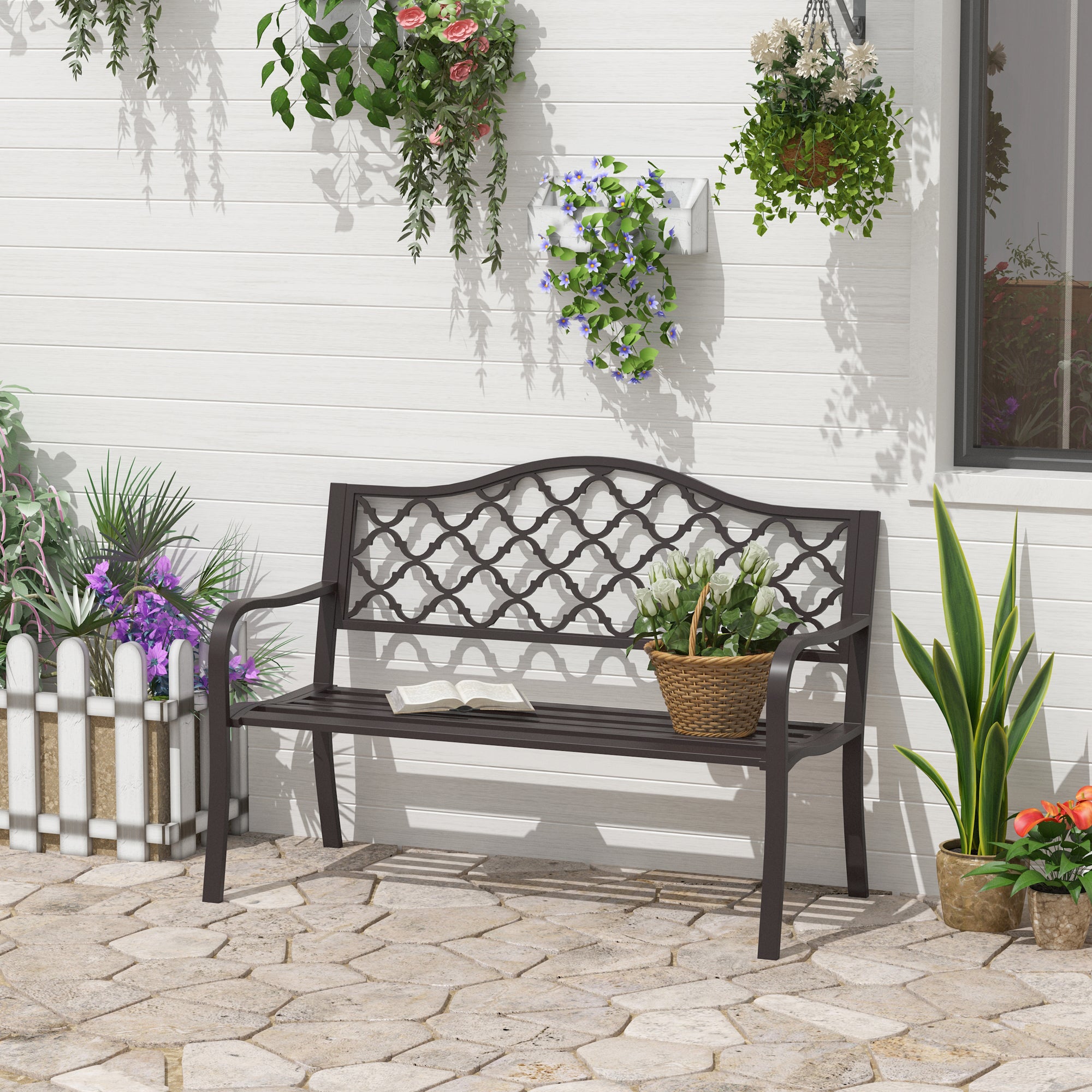 Outsunny Antique Style Outdoor Cast Iron Front Porch Bench Path Chair Seat Outdoor - North Peak Garden Furniture