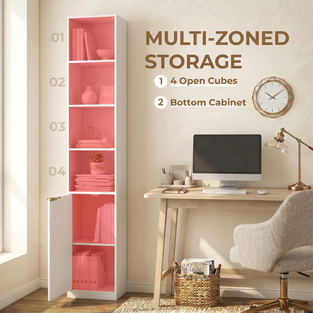 HOMCOM Bookcase Adjustable Shelf Bookshelf Anti-Tip Hardware 6-Tier Storage Cabinet White Wood Effect