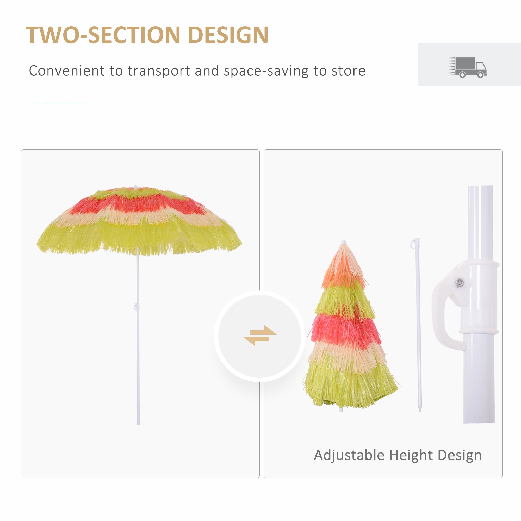 Outsunny Portable Beach Umbrella: Foldable Rainbow Parasol for Hawaiian-Style Sun Protection