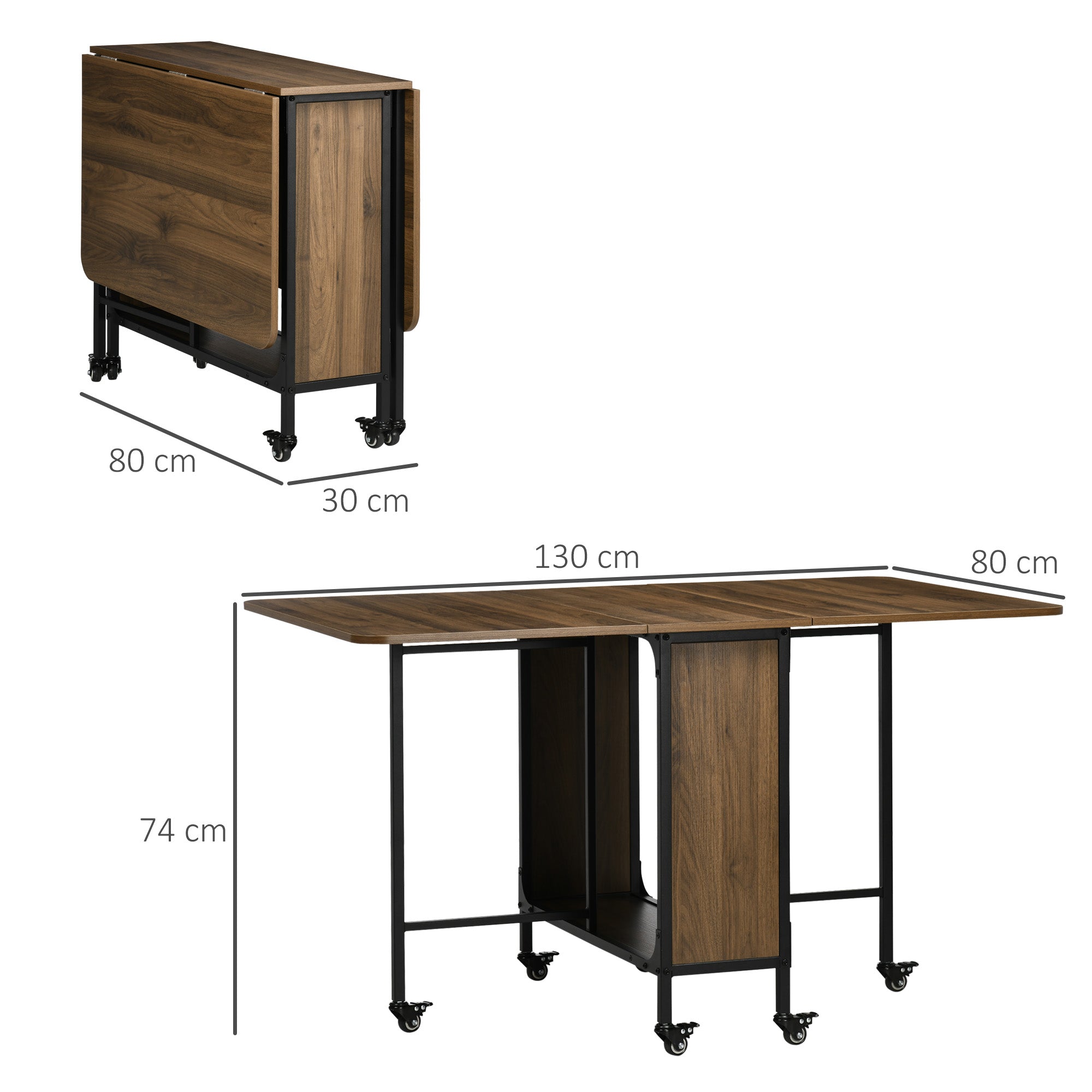 HOMCOM Six-Person Drop Leaf Dining Table - Brown/Black - North Peak Garden Furniture