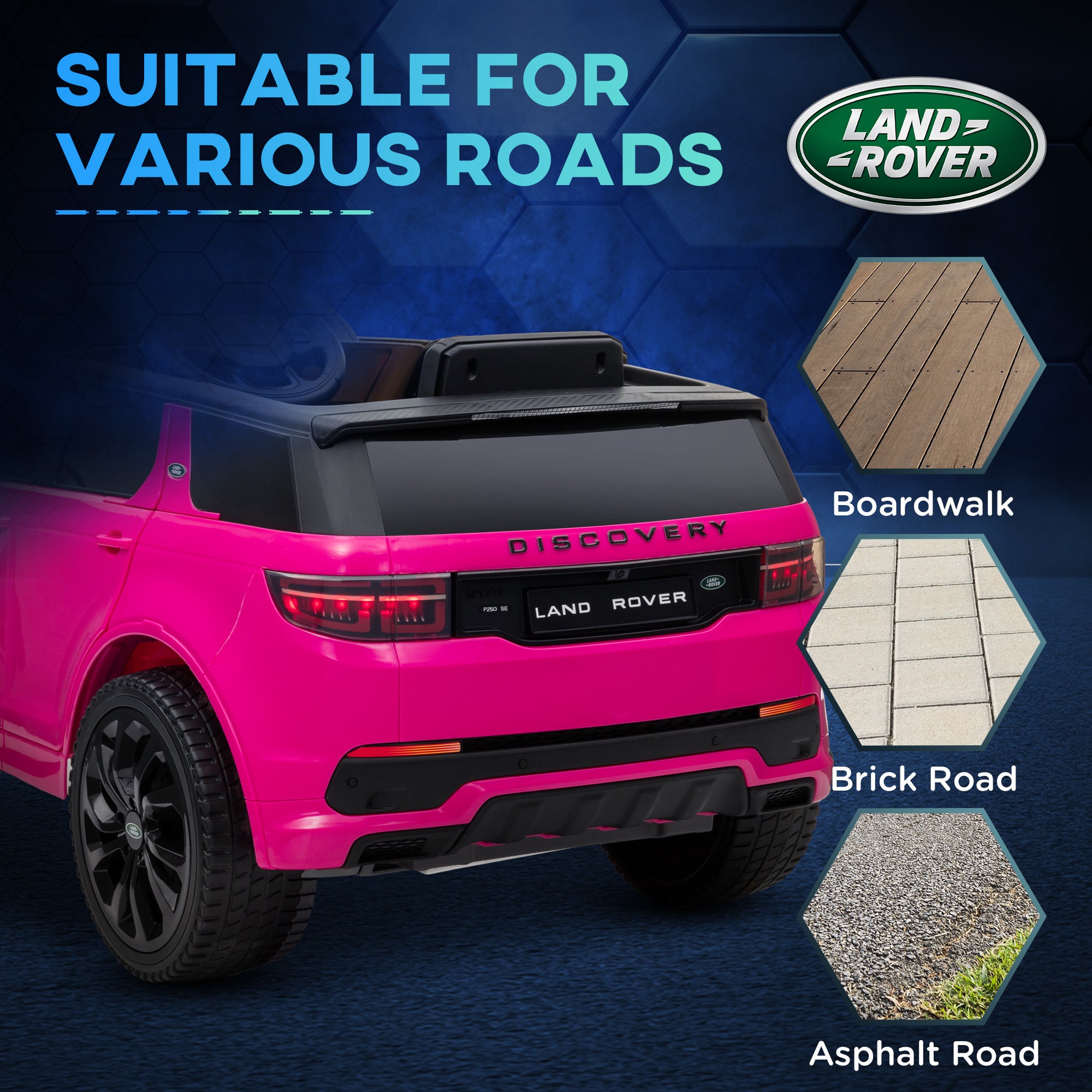 AIYAPLAY Land Rover Discovery Sport Licensed 12V Kids Ride on Car w/ Remote Control, Lights Music Horn, for 3-6 Years Pink - North Peak Garden Furniture