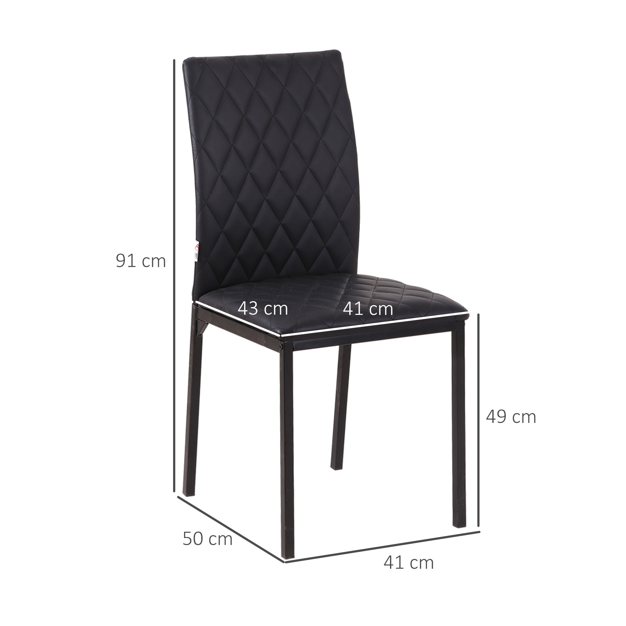 HOMCOM Modern Dining Chairs Upholstered Faux Leather Accent Chairs with Metal Legs for Kitchen, Set of 4, Black - North Peak Garden Furniture
