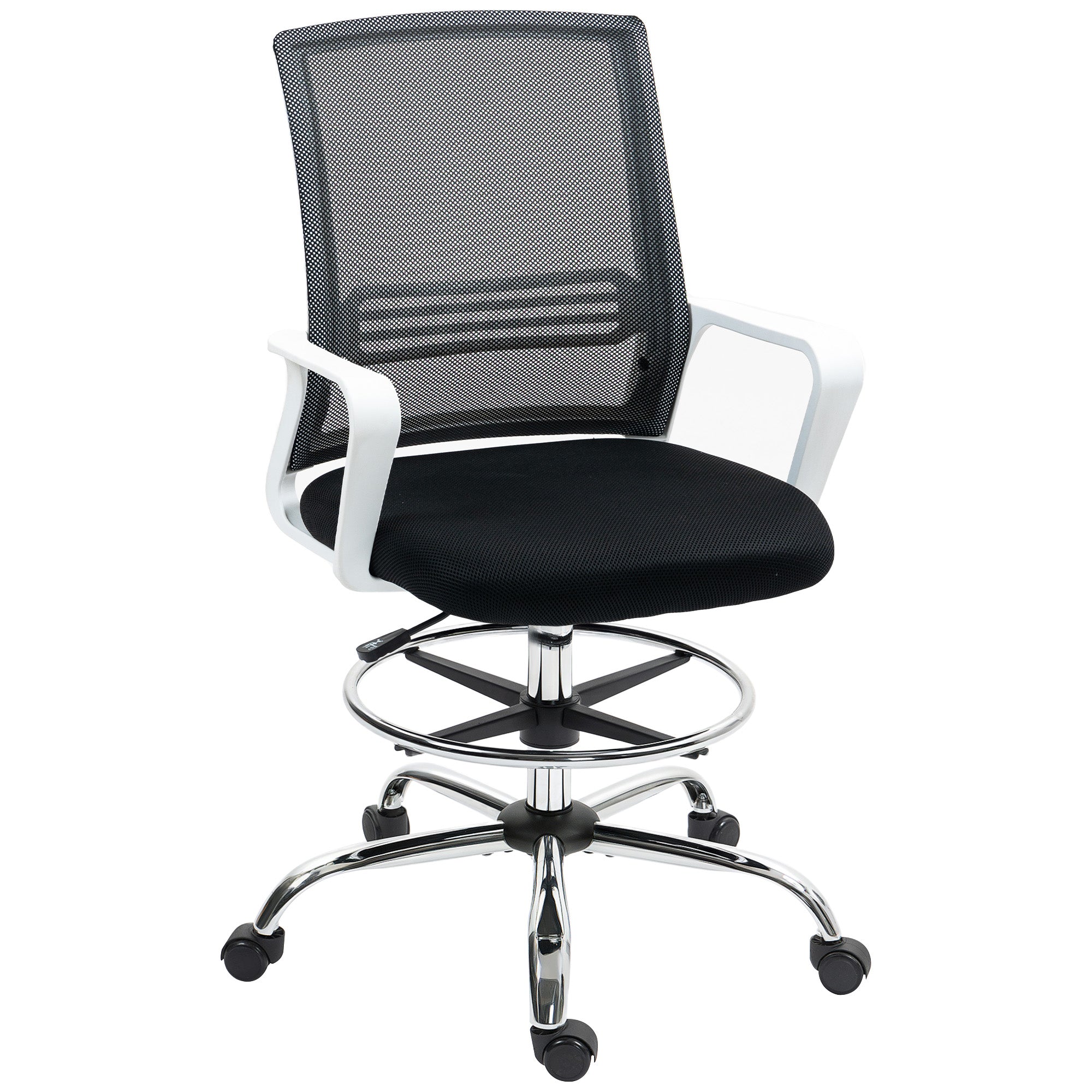 HOMCOM Draughtsman Chair, Mesh Drafting Chair, Ergonomic Office Chair with Lumbar Support, Adjustable Foot Ring, Black - North Peak Garden Furniture
