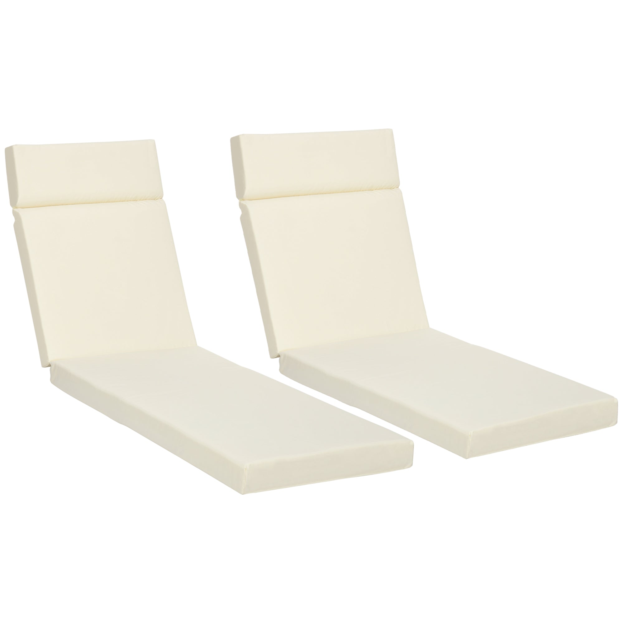 Outsunny Set of 2 Sun Lounger Cushions, Replacement Cushions for Rattan Furniture with Ties, 196 x 55 cm, Cream White - North Peak Garden Furniture