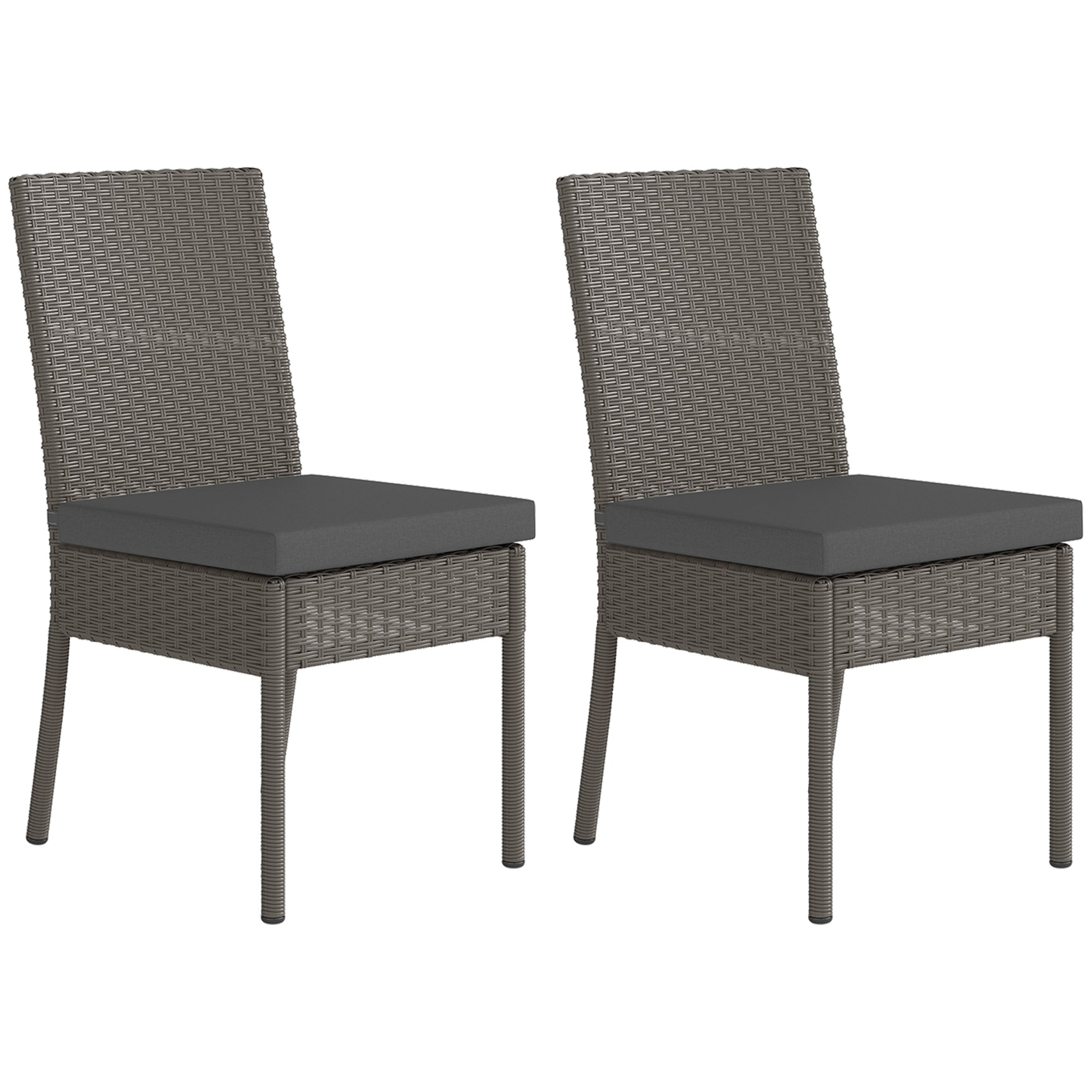 Outsunny Set of Two Armless Rattan Garden Chairs - Dark Grey - North Peak Garden Furniture
