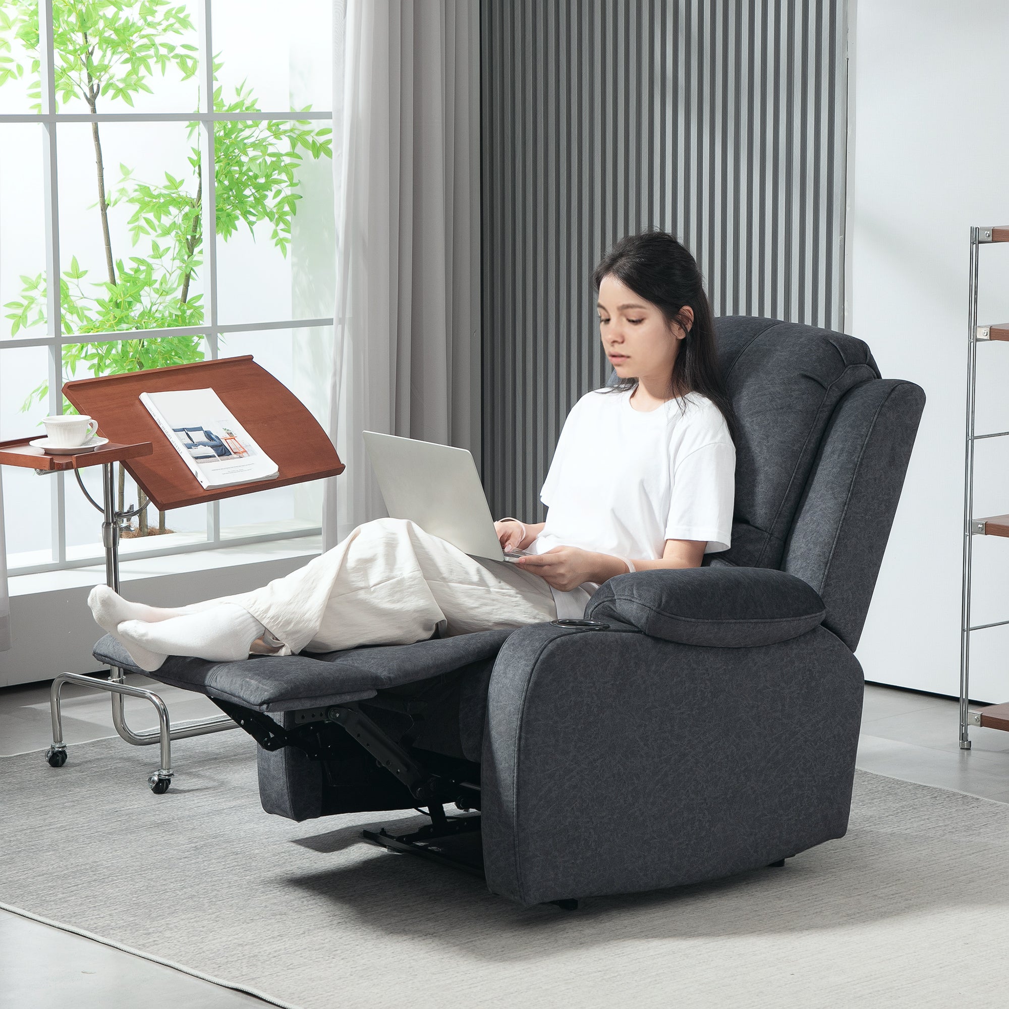 HOMCOM Microfibre Manual Reclining Armchair, with Footrest - Black - North Peak Garden Furniture