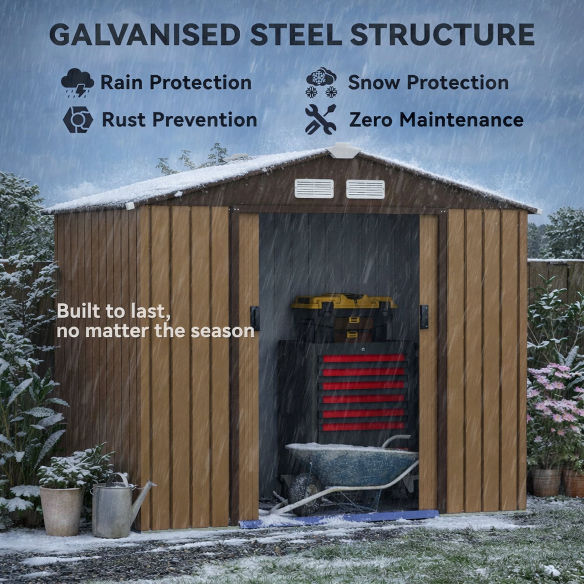 Outsunny 7 x 4ft Lockable Metal Garden Tool Storage Shed Storage - Yellow