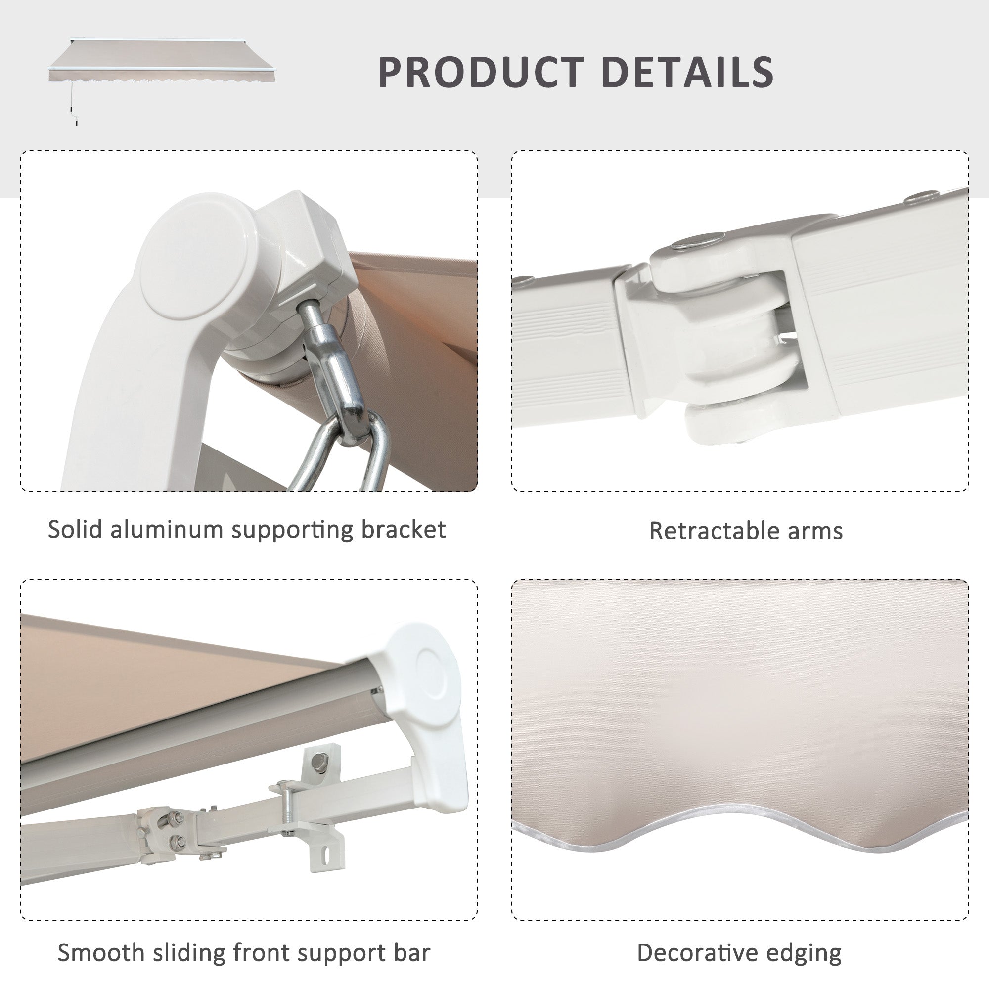 Outsunny 2.95Lx2.5M Retractable Manual/Electric Awning-Cream White/White - North Peak Garden Furniture