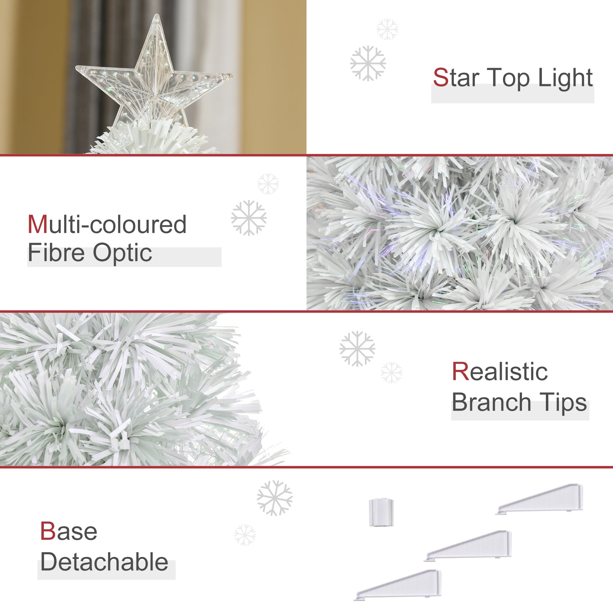 HOMCOM 2.5FT Prelit Artificial Tabletop Christmas Tree with Fibre Optics Holiday Home Xmas Decoration for Table and Desk, White - North Peak Garden Furniture