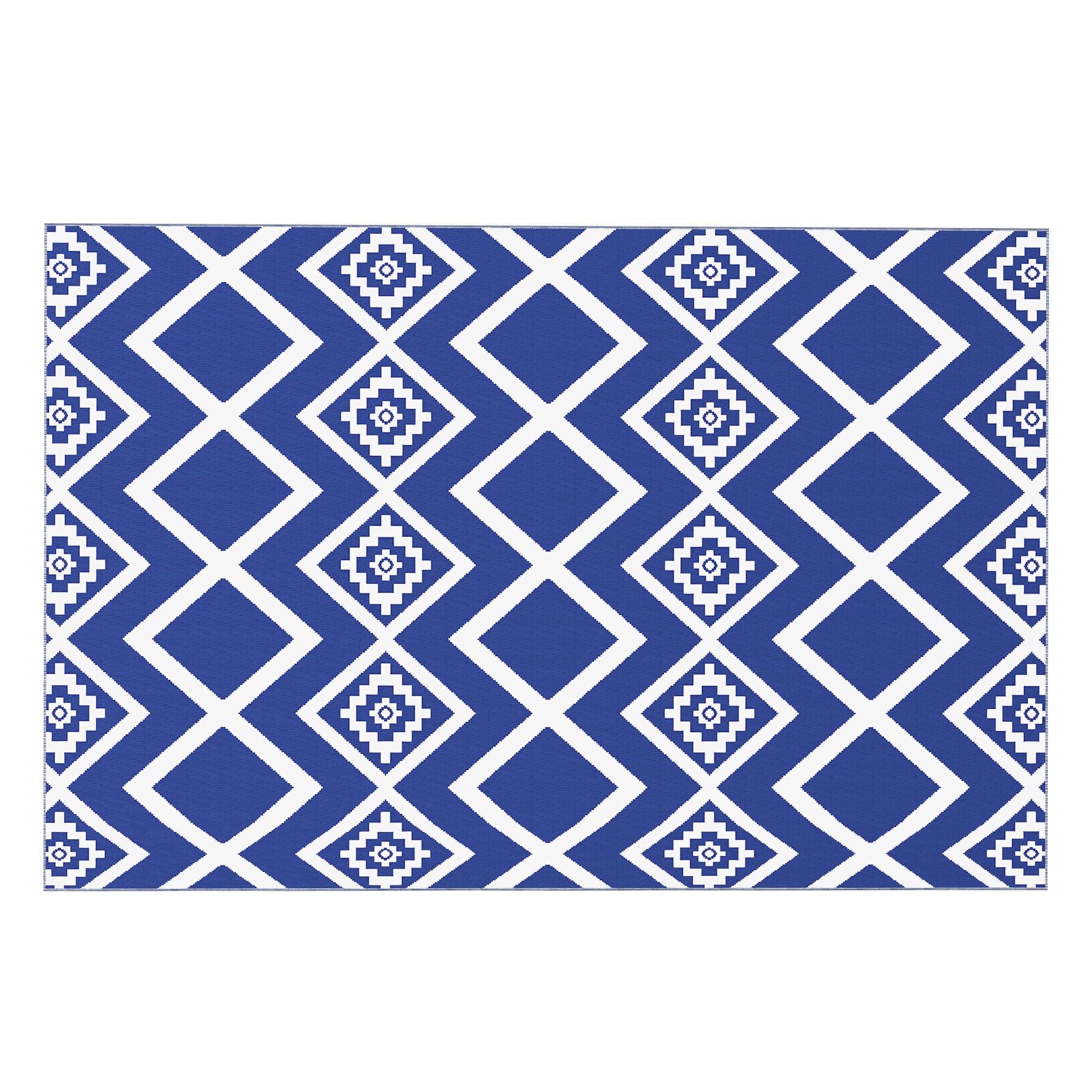 Outsunny Plastic Straw Reversible RV Outdoor Rug with Carry Bag, 182 x 274cm, Blue and White