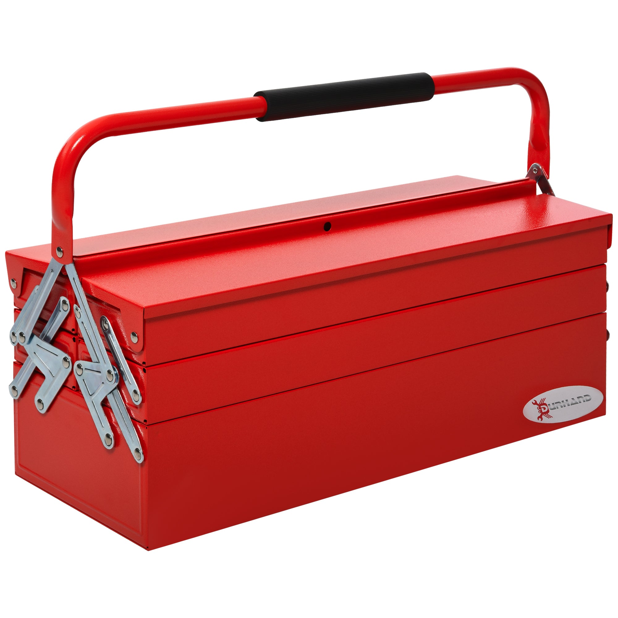 DURHAND Professional Metal Tool Box, 3 Tier 5 Tray Cantilever Storage Cabinet with Carry Handle, 57cm x 21cm x 41cm, Red