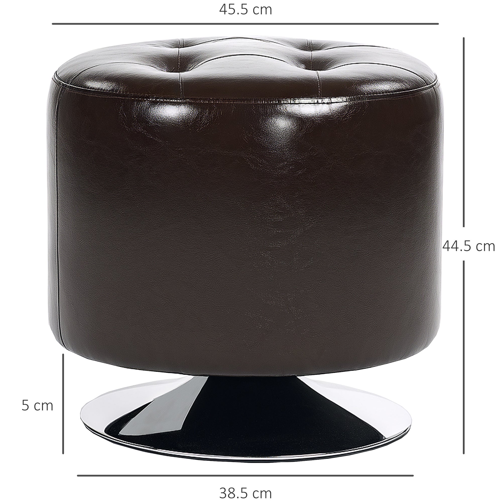 HOMCOM 360° Swivel Foot Stool Round PU Footstool with Thick Sponge Padding and Solid Steel Base, Brown - North Peak Garden Furniture