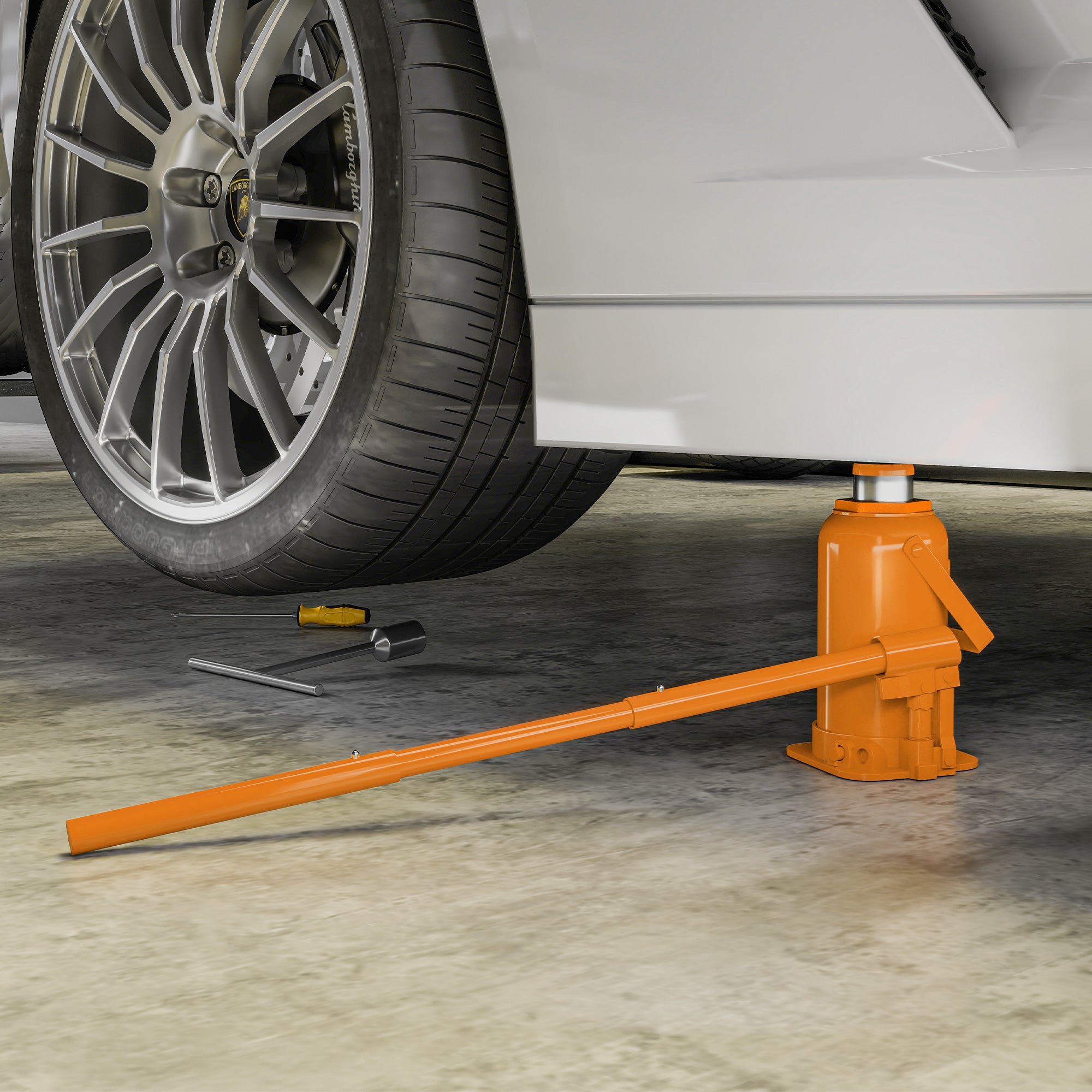 HOMCOM 12 Tonne Hydraulic Bottle Jack with 19-37 cm Lifting Range, Heavy Duty Portable Compact Car Jack Lift with Saddle and 3 Section Handle for Pickup, Truck, Auto Repair Maintenance, Orange