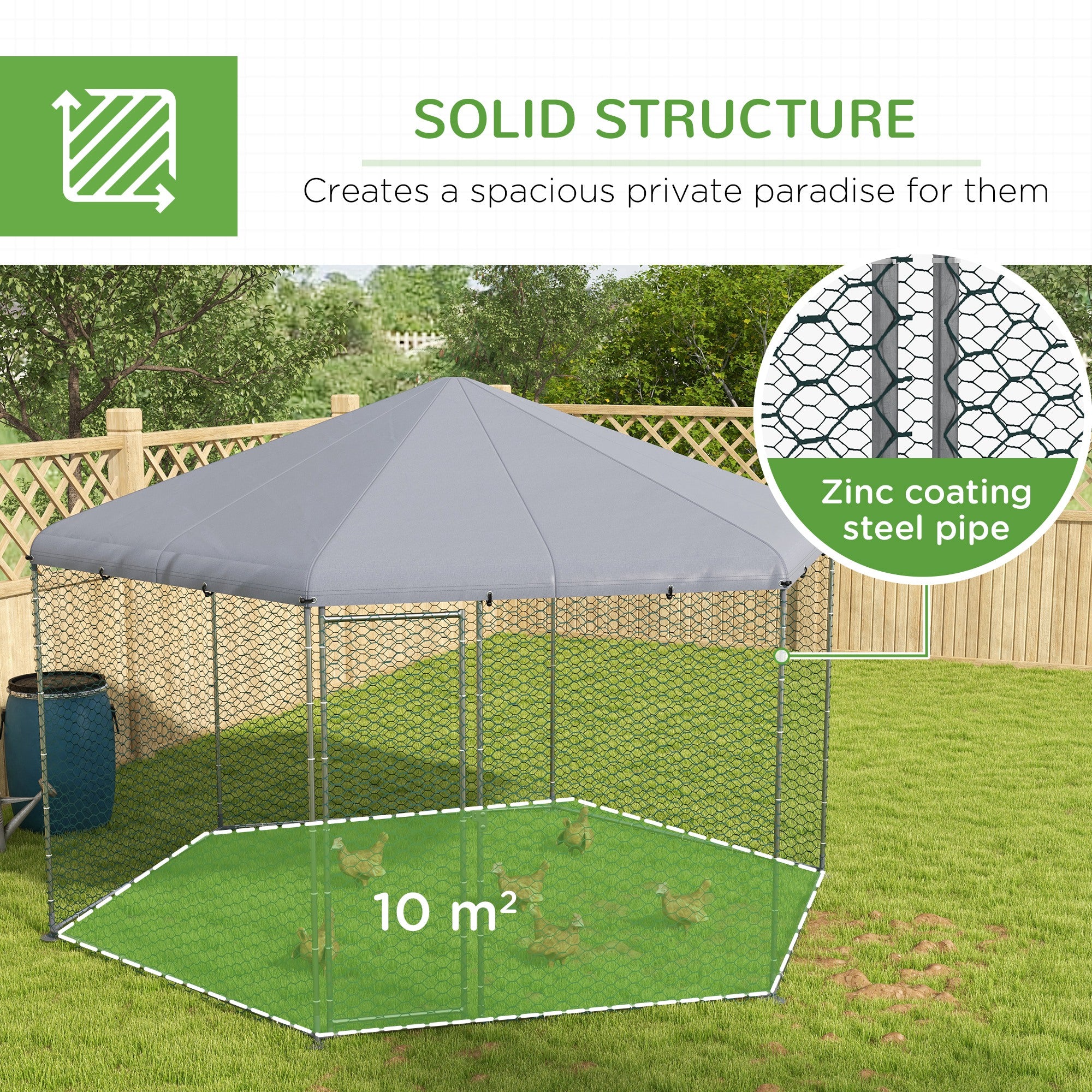 PawHut Chicken Coop for 10-15 Chickens, Hens, Rabbits, Ducks, Outdoor Garden Chicken Run, 4 x 3.5 x 2.6m - North Peak Garden Furniture
