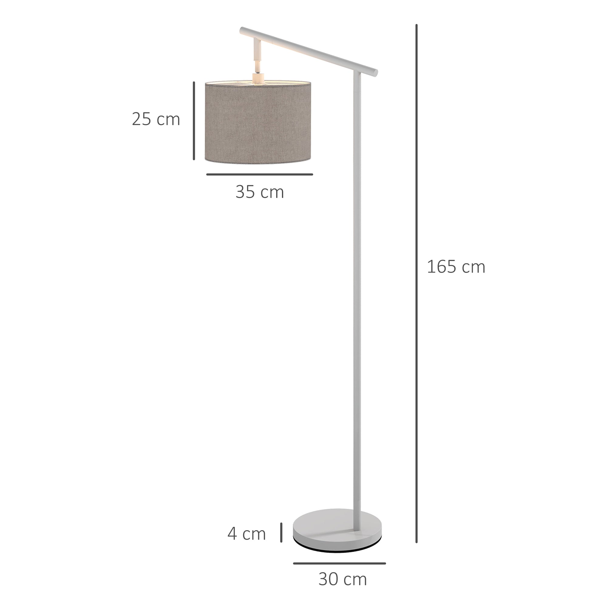 HOMCOM Metal Frame Floor Lamp with 350° Rotating Lampshade, for Living Room and Bedroom, LED Bulb Included, Grey - North Peak Garden Furniture