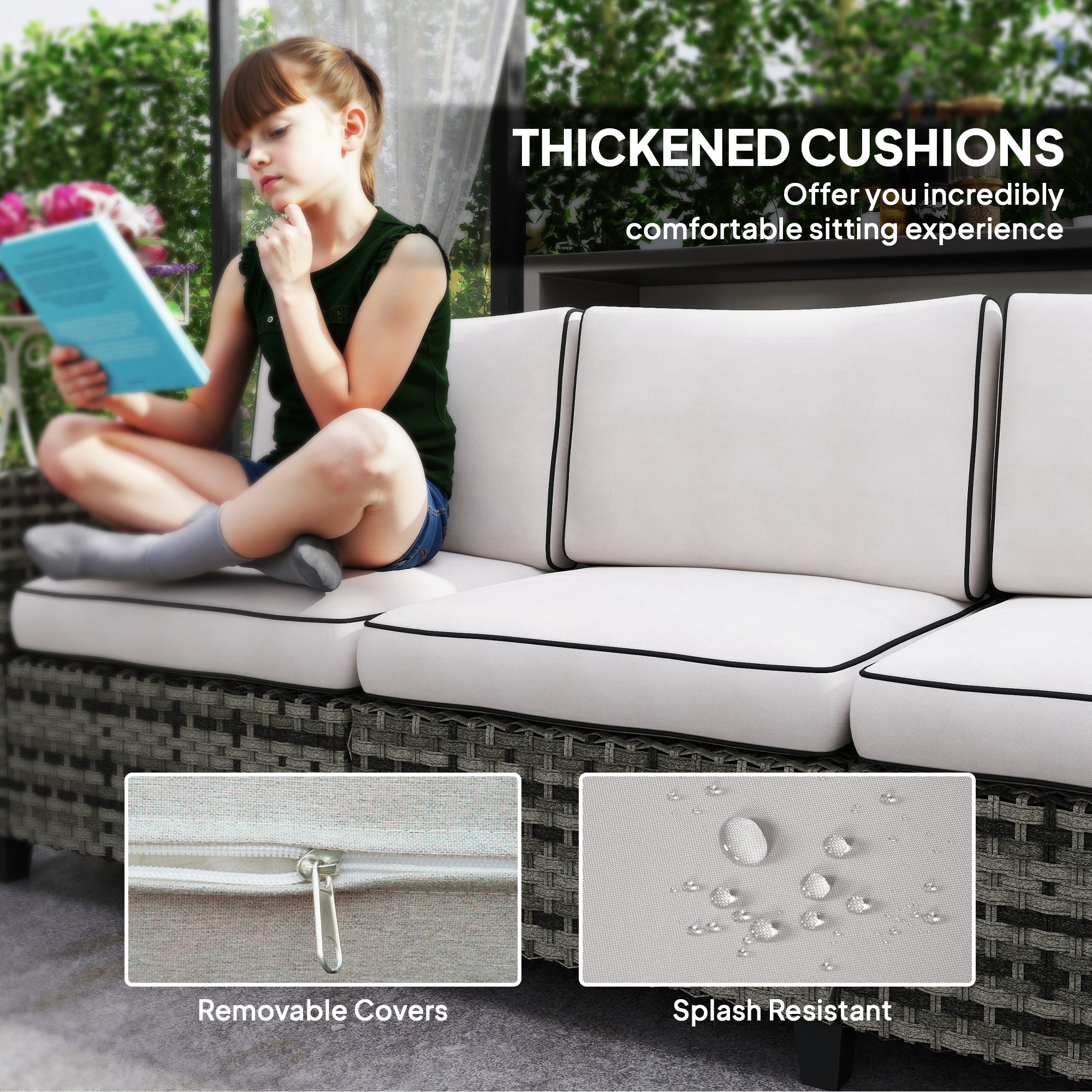 Outsunny Six-Piece Modular Rattan Sofa Set - Light Grey - North Peak Garden Furniture