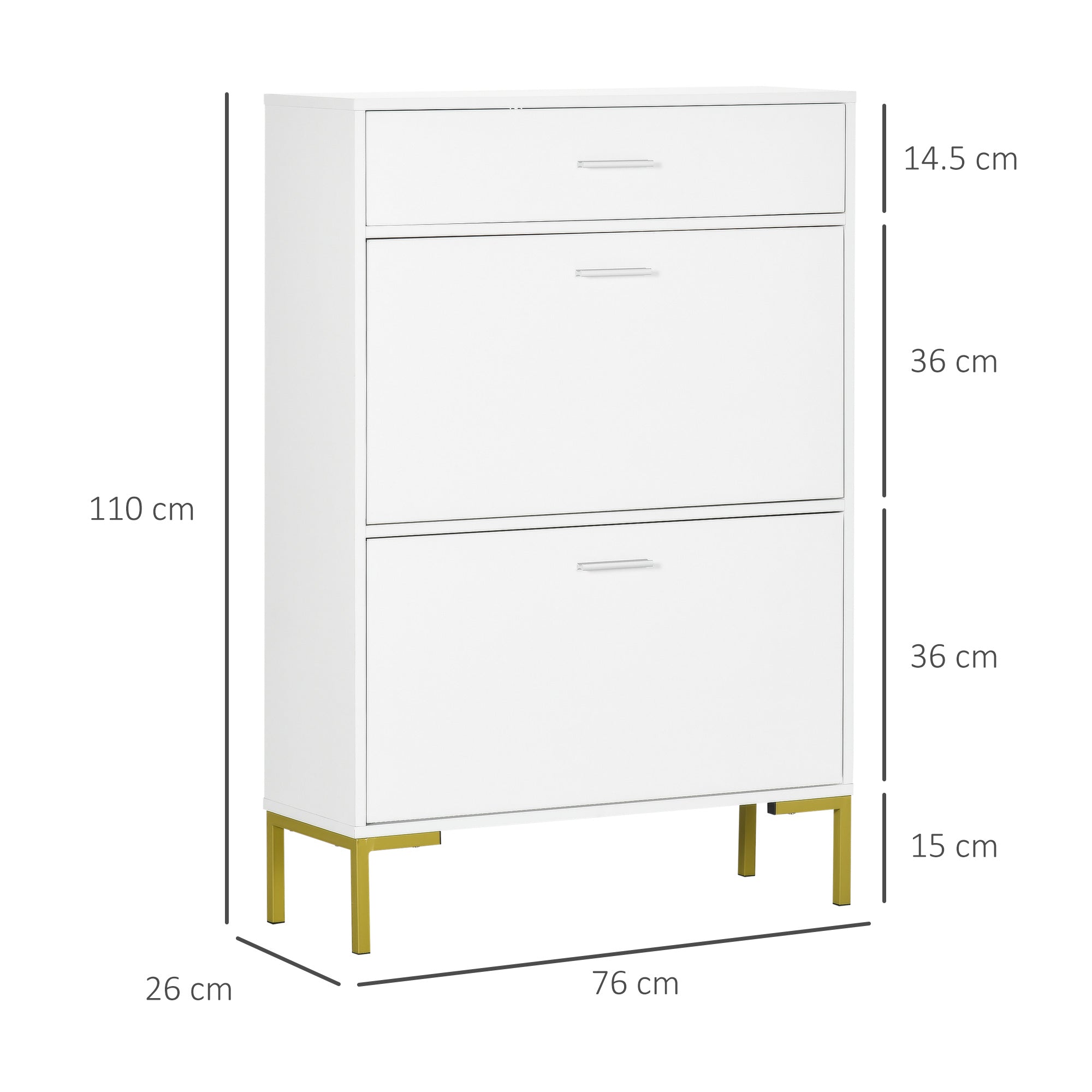 HOMCOM Three Drawer Slim Shoe Storage Cabinet, 12 Shoe Pairs - White - North Peak Garden Furniture