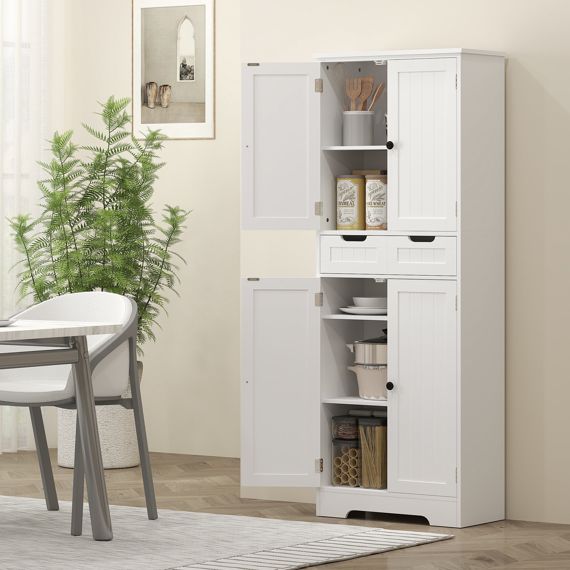 HOMCOM Tall Bathroom Cabinet, Freestanding Storage Cupboard, Bathroom Storage Cabinet with Drawer, Adjustable Shelf and Doors, 60 x 30 x 160 cm, White - North Peak Garden Furniture